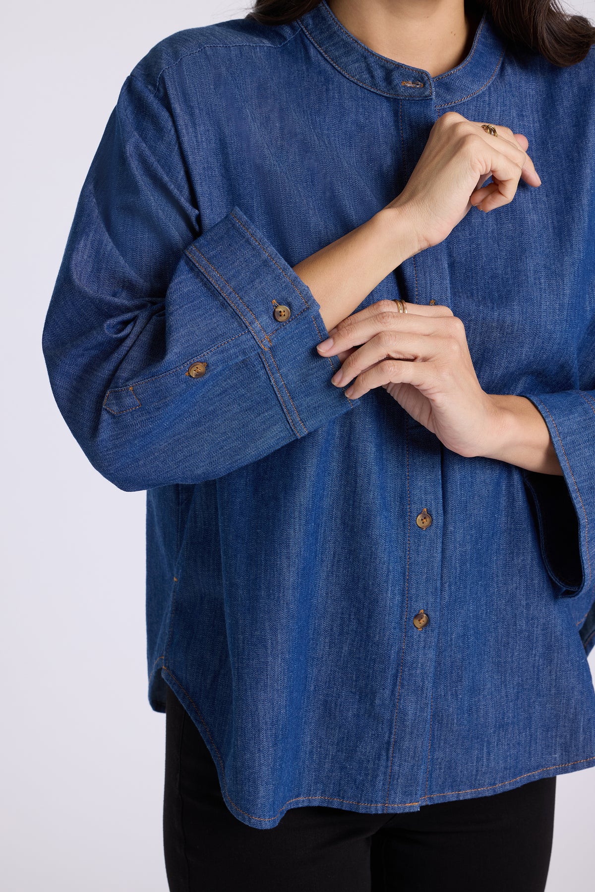 NYDJ Maggie Oversize Blouse In Chambray - Blue Bayou