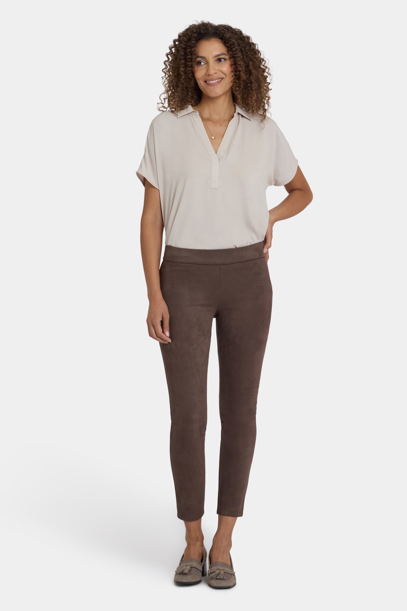 NYDJ Basic Legging Pants In Stretch Faux Suede - Coffee Bean