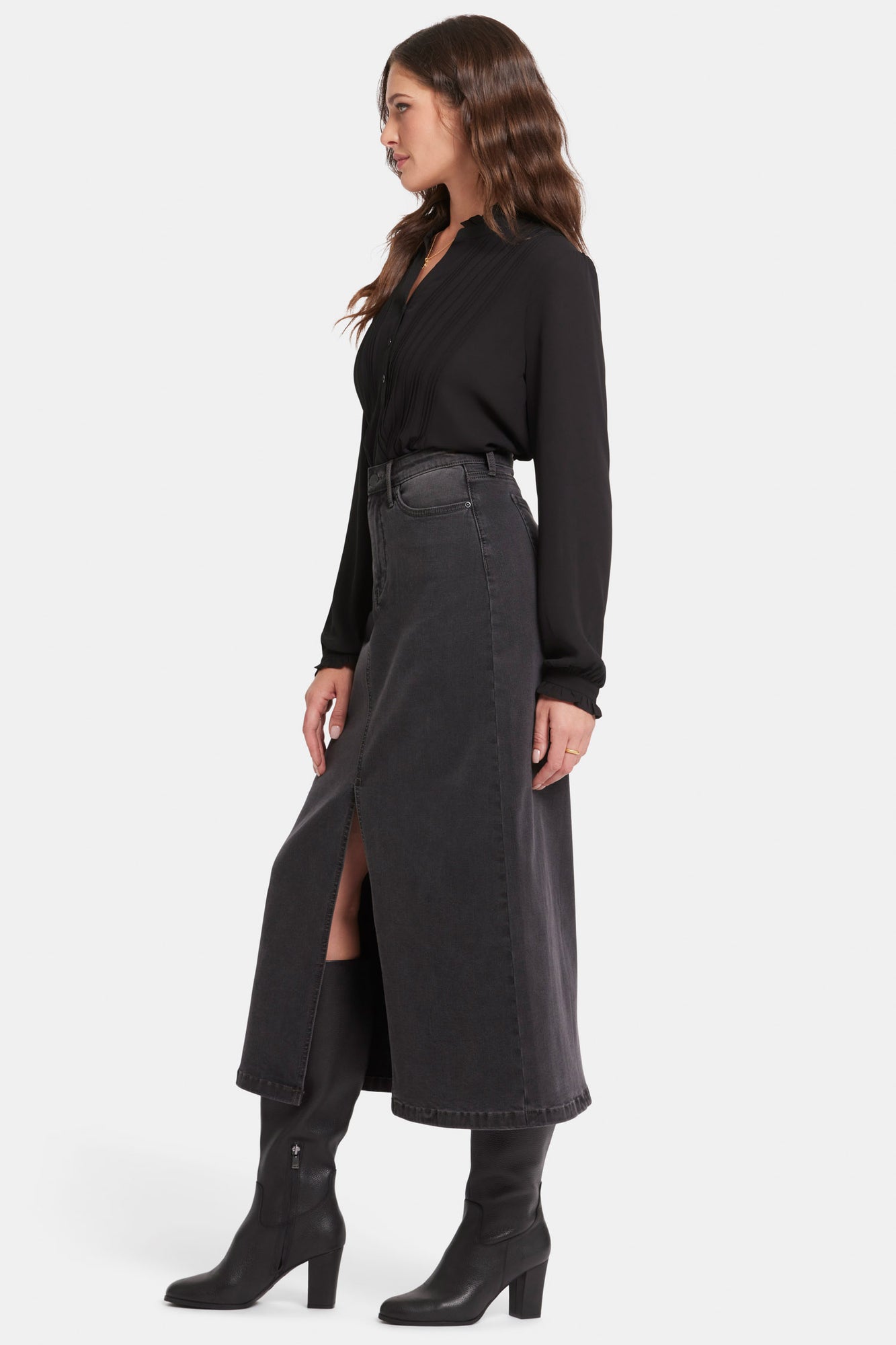 NYDJ High Rise Long Skirt With Center Front Slit - Cloud Stone