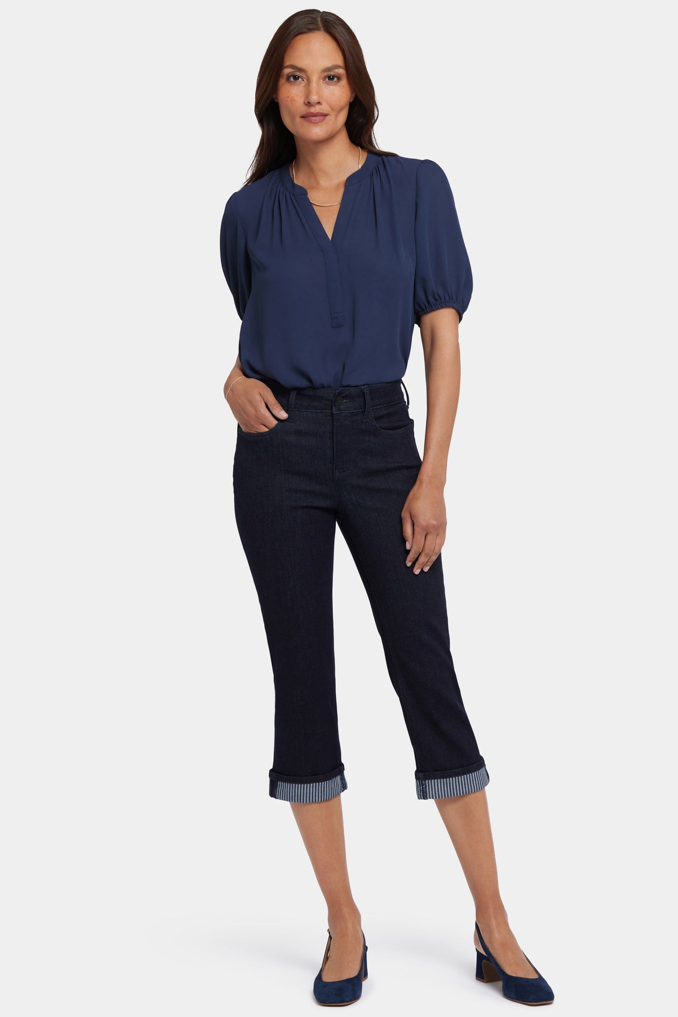 NYDJ Marilyn Straight Crop Jeans With Striped Cuffs - Rinse