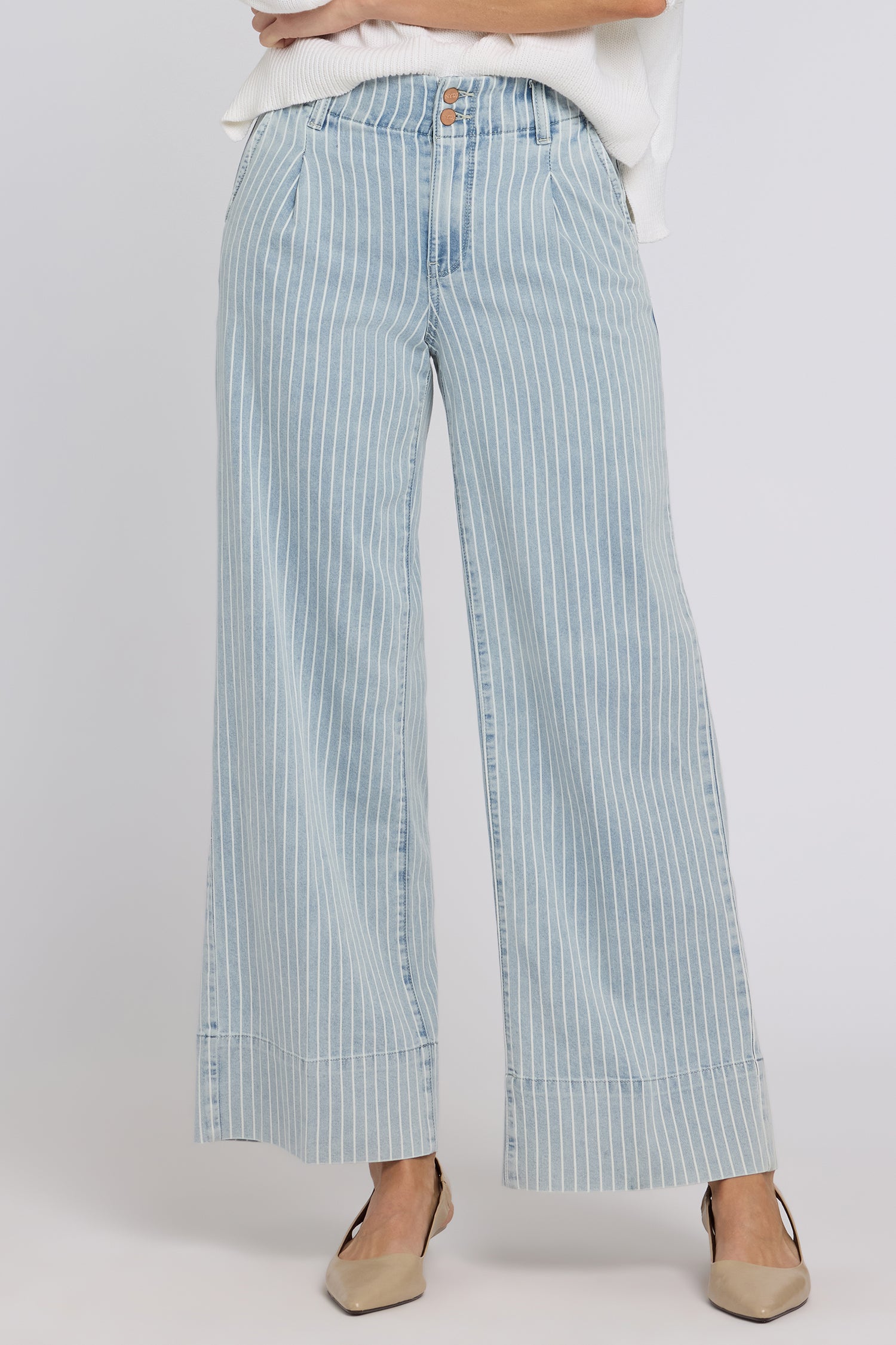 Simone Wide Leg Jeans With High Rise, Criss-Cross Belt Loop And 4