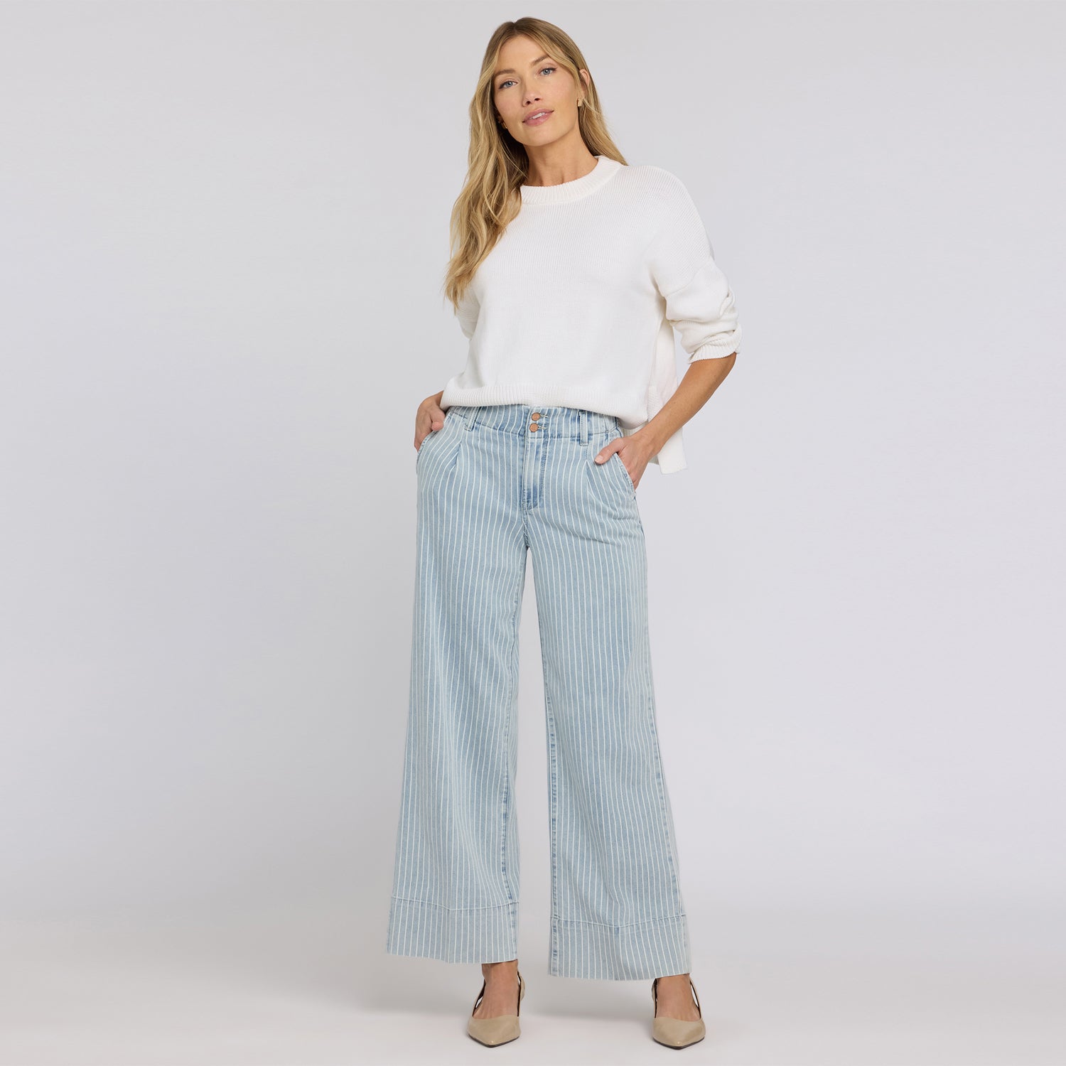 Simone Wide Leg Jeans With High Rise, Criss-Cross Belt Loop And 4