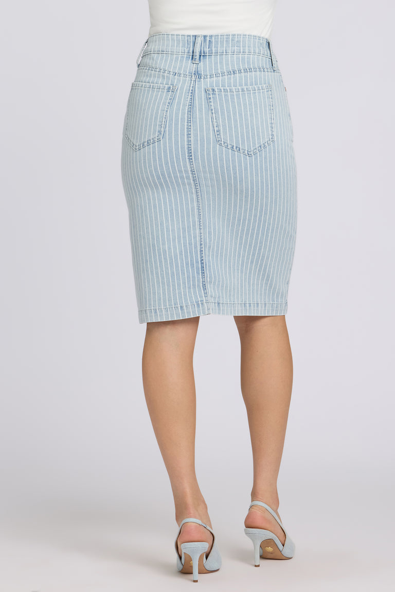 NYDJ High Rise Denim Skirt With Front Slit - Azure Stripe