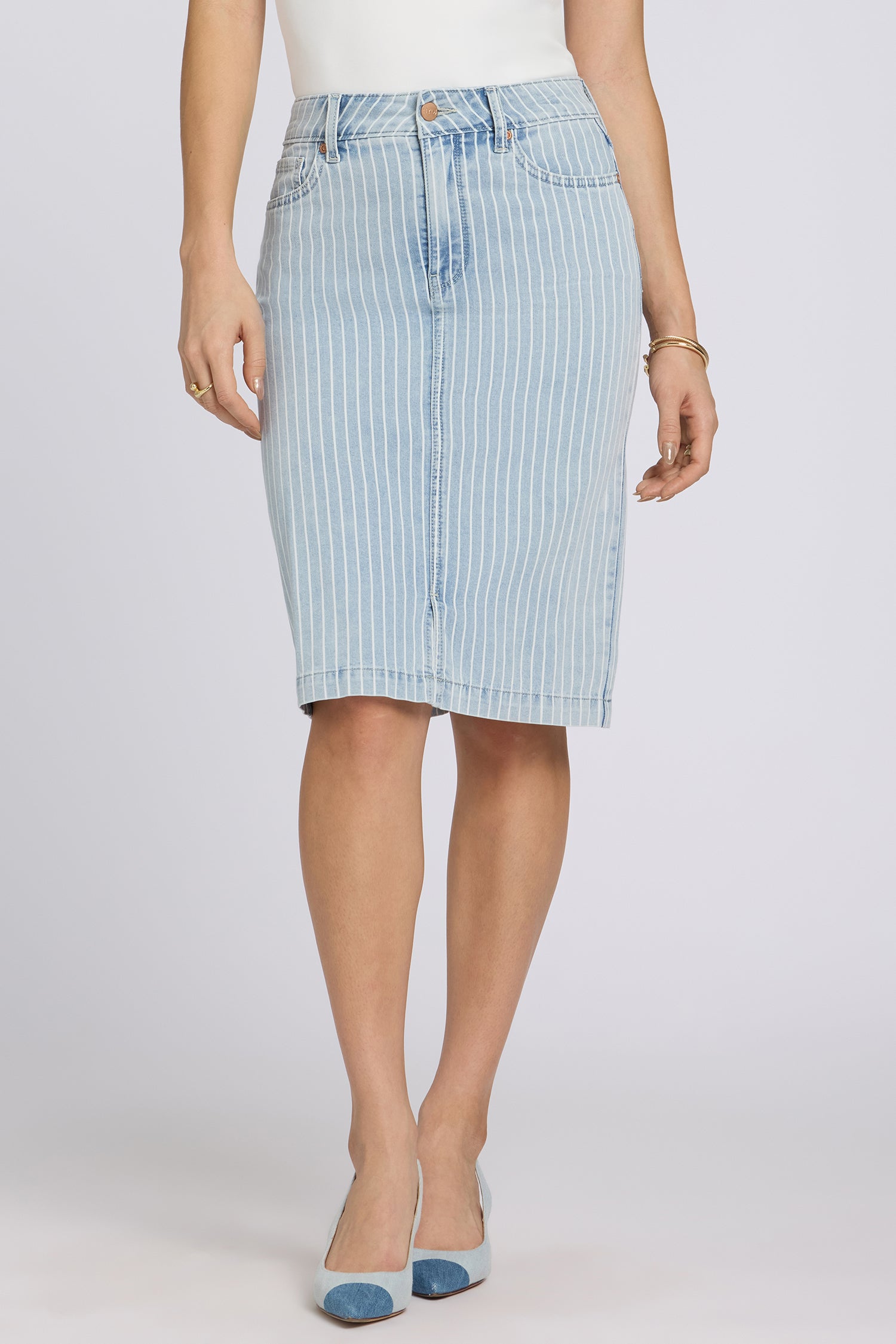 High Rise Denim Skirt With Front Slit - Azure Stripe Blue | NYDJ