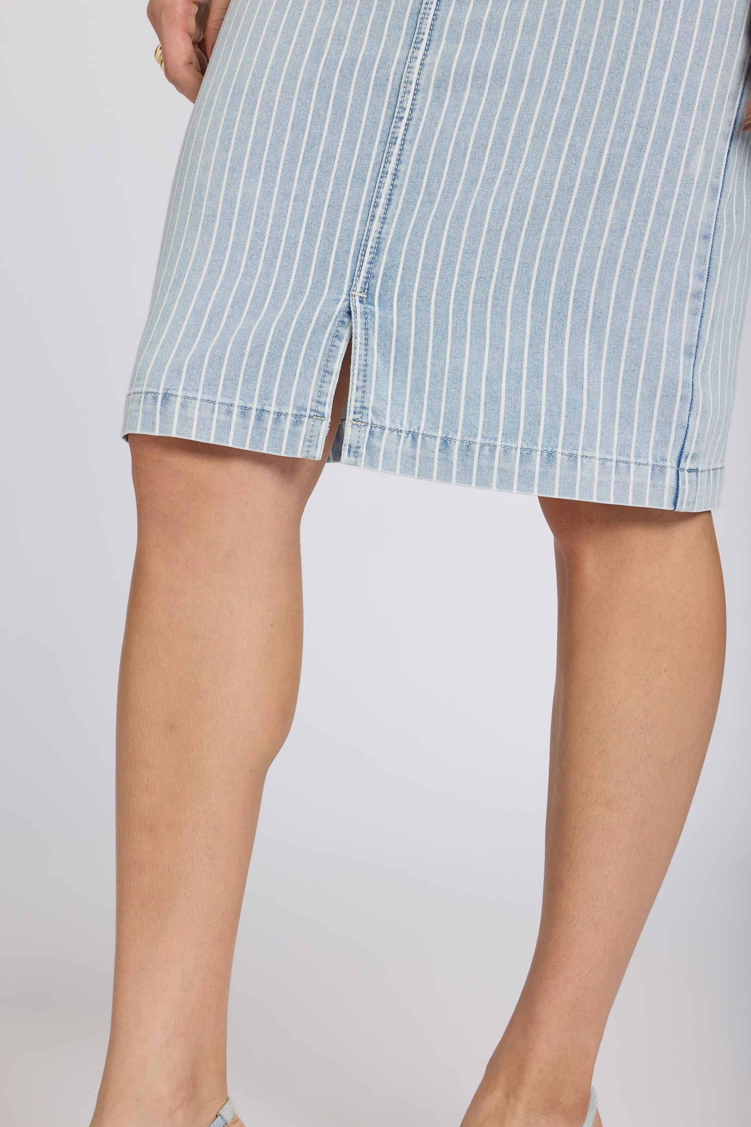 High Rise Denim Skirt With Front Slit - Azure Stripe Blue | NYDJ
