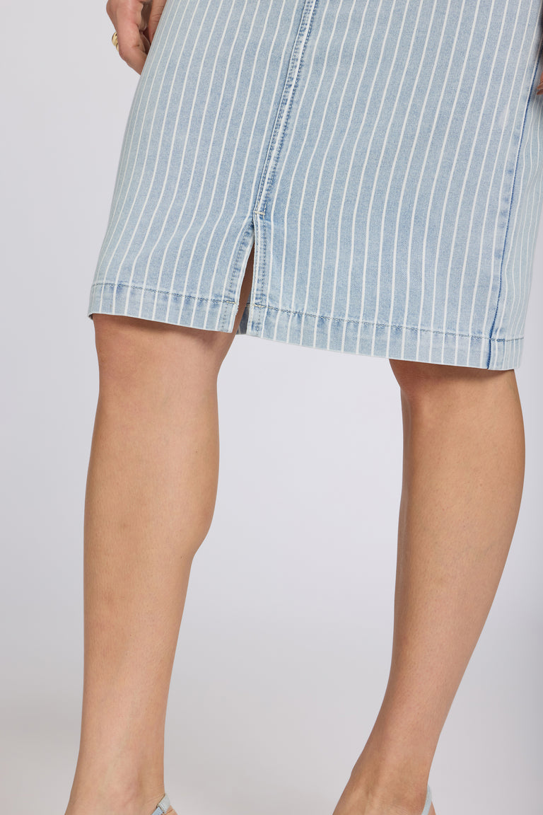 NYDJ High Rise Denim Skirt With Front Slit - Azure Stripe