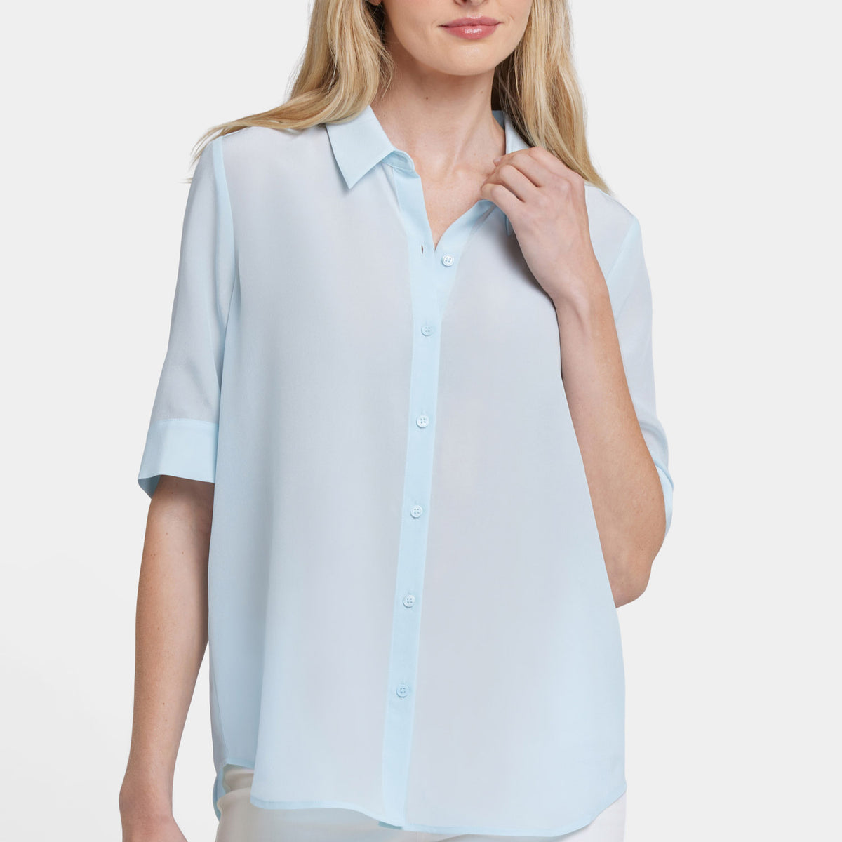 Riley Silk Elbow Sleeved Blouse - Aquatic