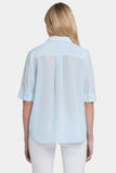 NYDJ Riley Silk Elbow Sleeved Blouse  - Aquatic