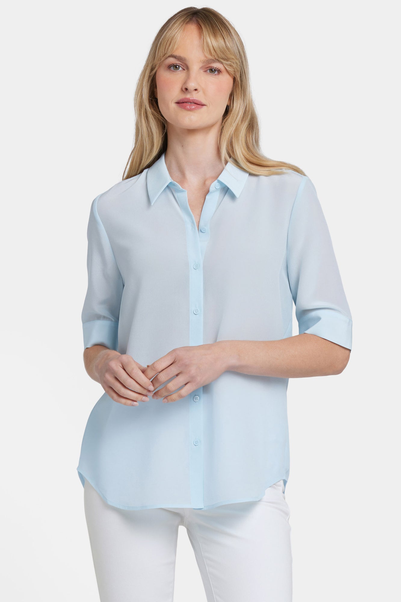 NYDJ Riley Silk Elbow Sleeved Blouse  - Aquatic