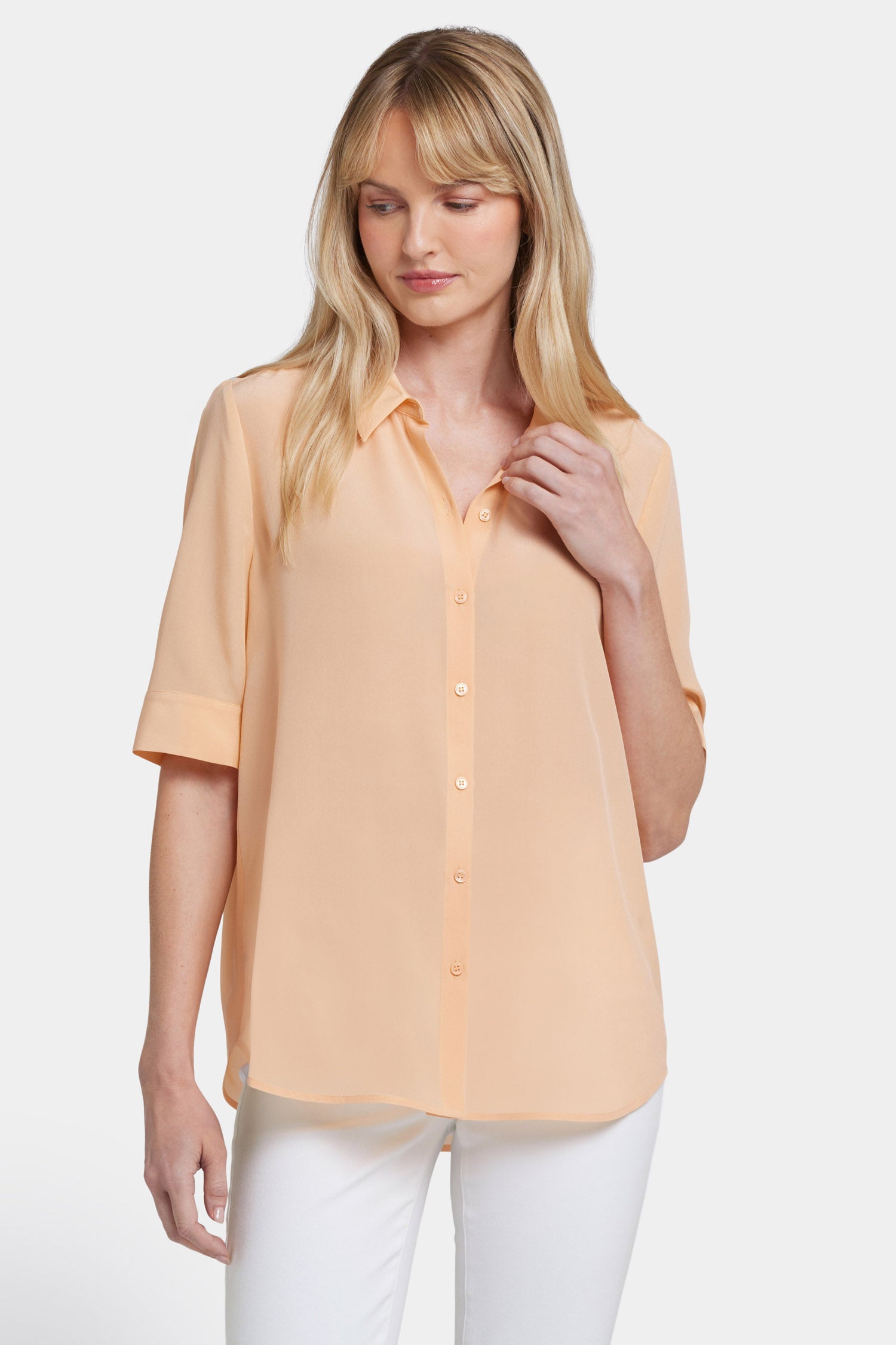 NYDJ Riley Silk Elbow Sleeved Blouse  - Apricot Nectar