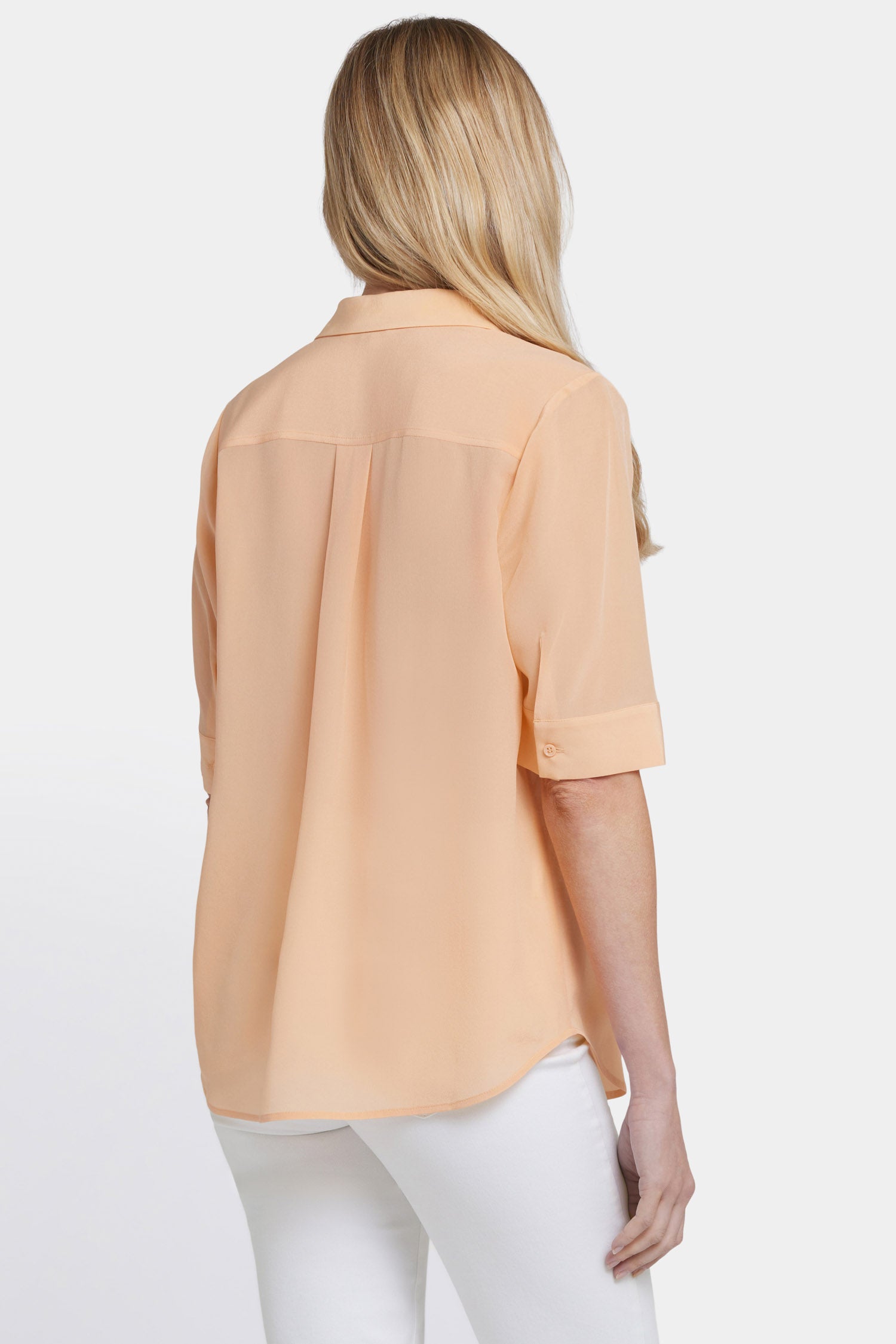 NYDJ Riley Silk Elbow Sleeved Blouse  - Apricot Nectar