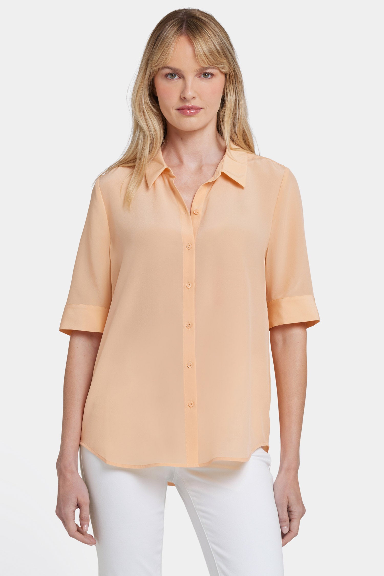 NYDJ Riley Silk Elbow Sleeved Blouse  - Apricot Nectar