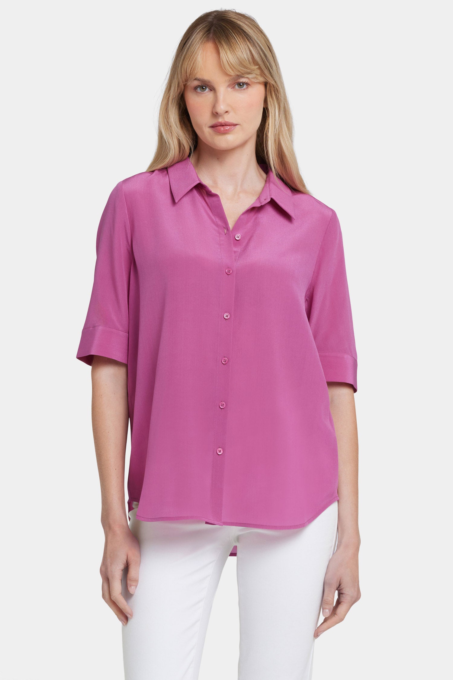 Riley Silk Elbow Sleeved Blouse - Red Violet Solid Colors | NYDJ