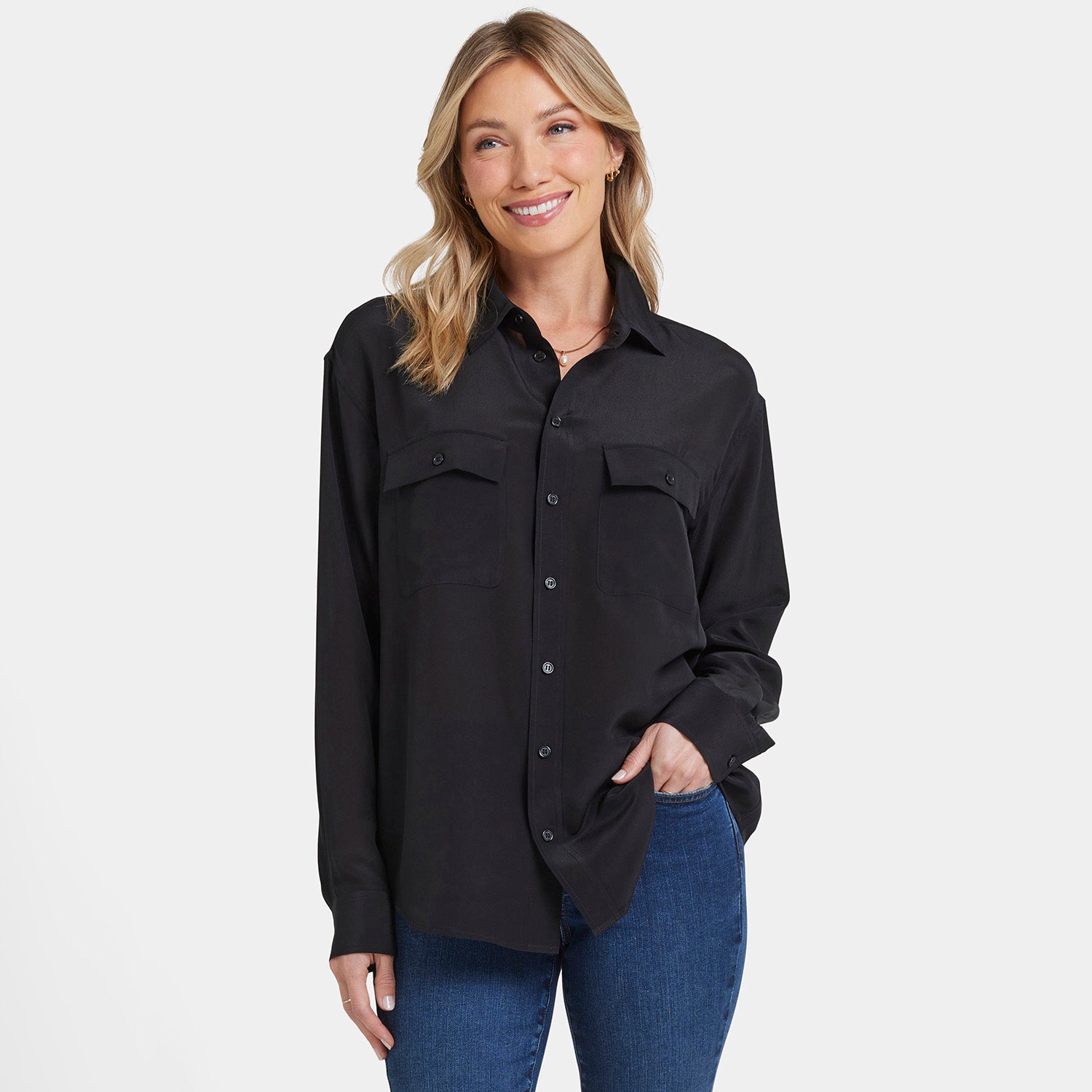 Lauren Silk Blouse - Black Solid Colors | NYDJ