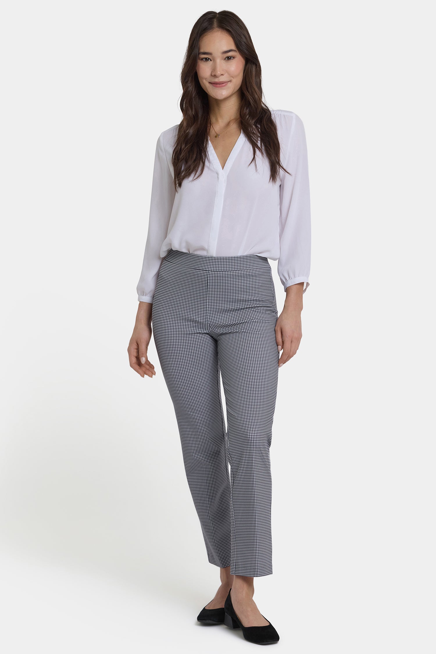 NYDJ Pull-On Slim Ankle Trouser Pants In Ponte Knit - Harris Houndstooth