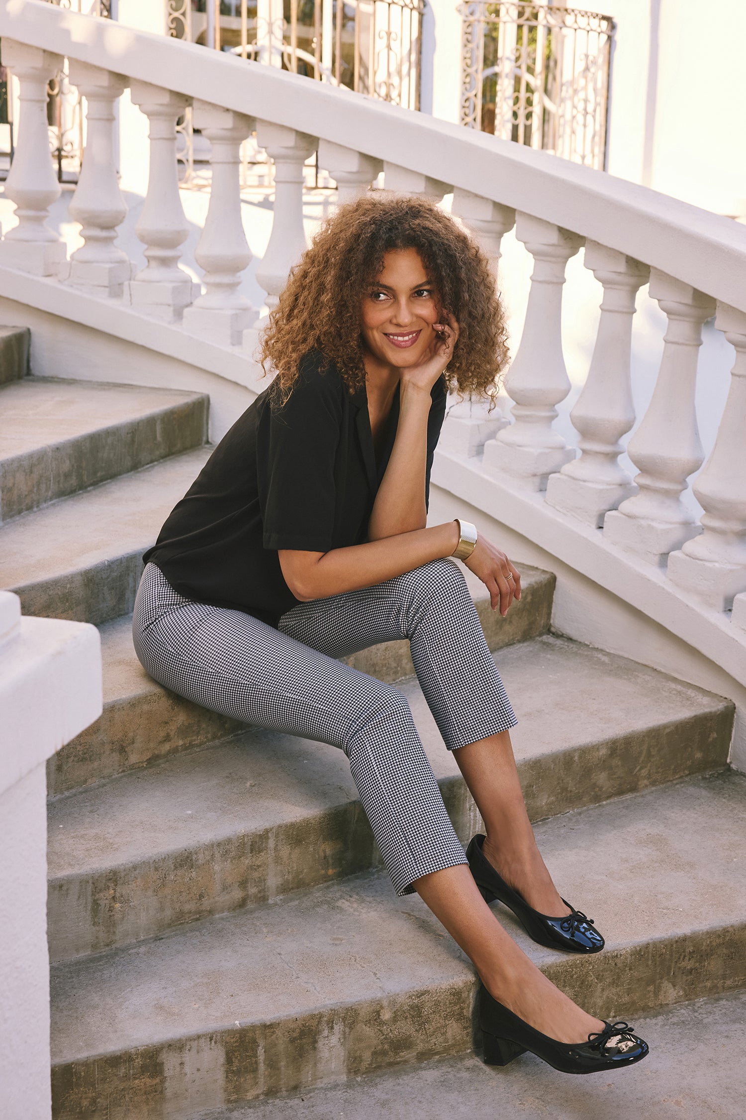 NYDJ Pull-On Slim Ankle Trouser Pants In Ponte Knit - Harris Houndstooth