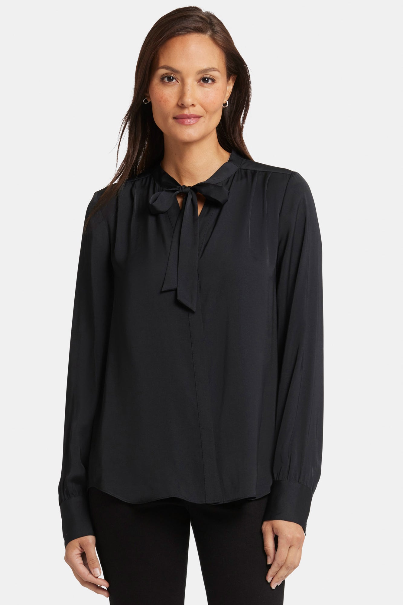 NYDJ Tie-Neck Blouse  - Black