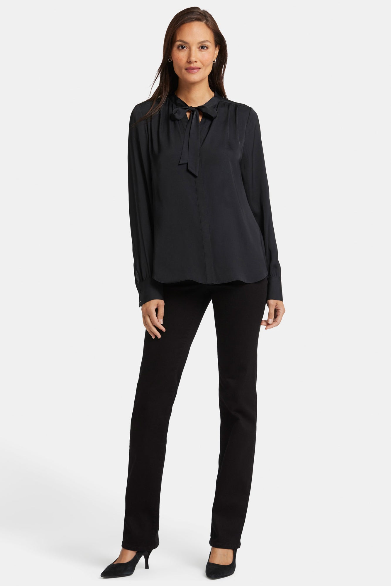 NYDJ Tie-Neck Blouse  - Black