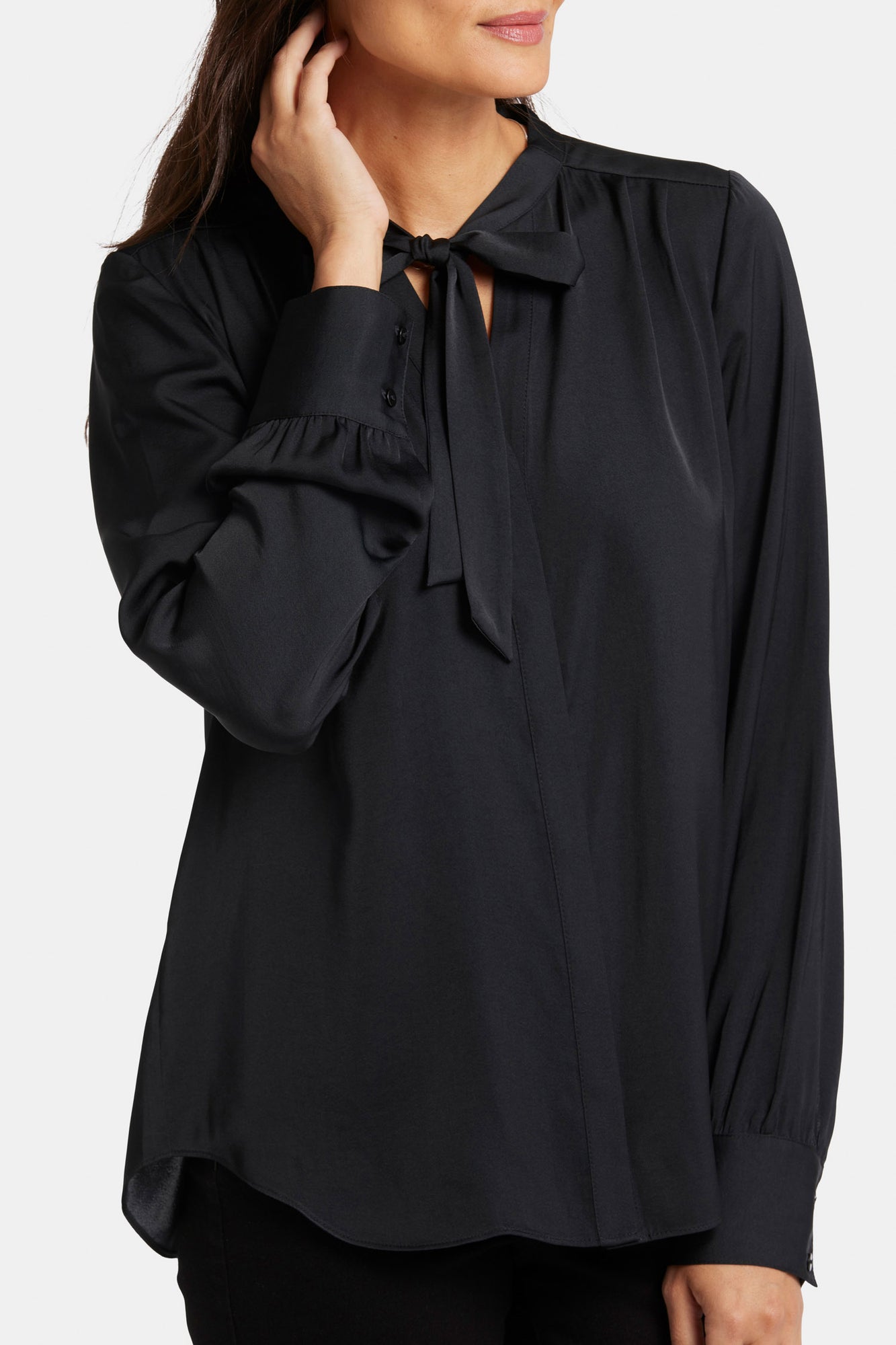 NYDJ Tie-Neck Blouse  - Black