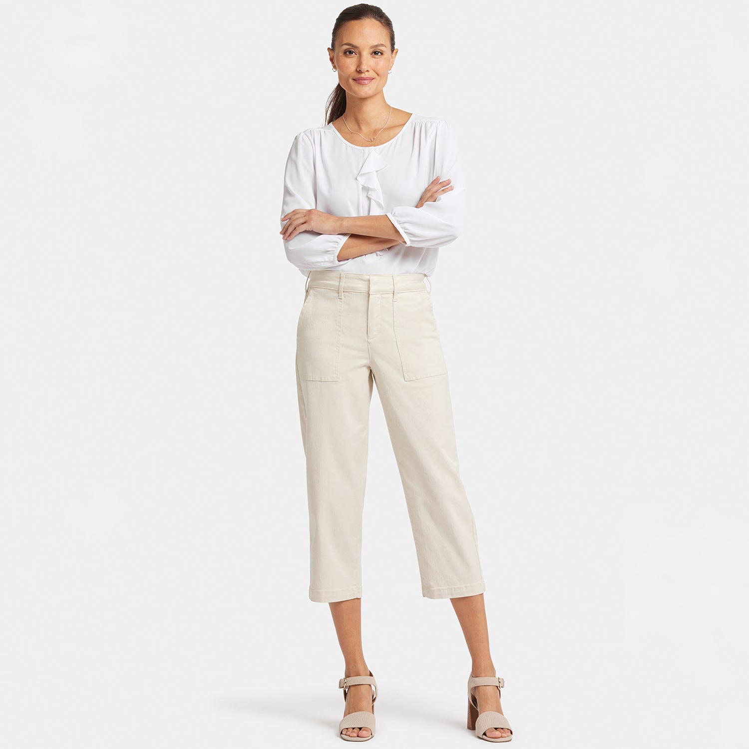 Utility Pants In Stretch Twill With High Rise - White Creek White