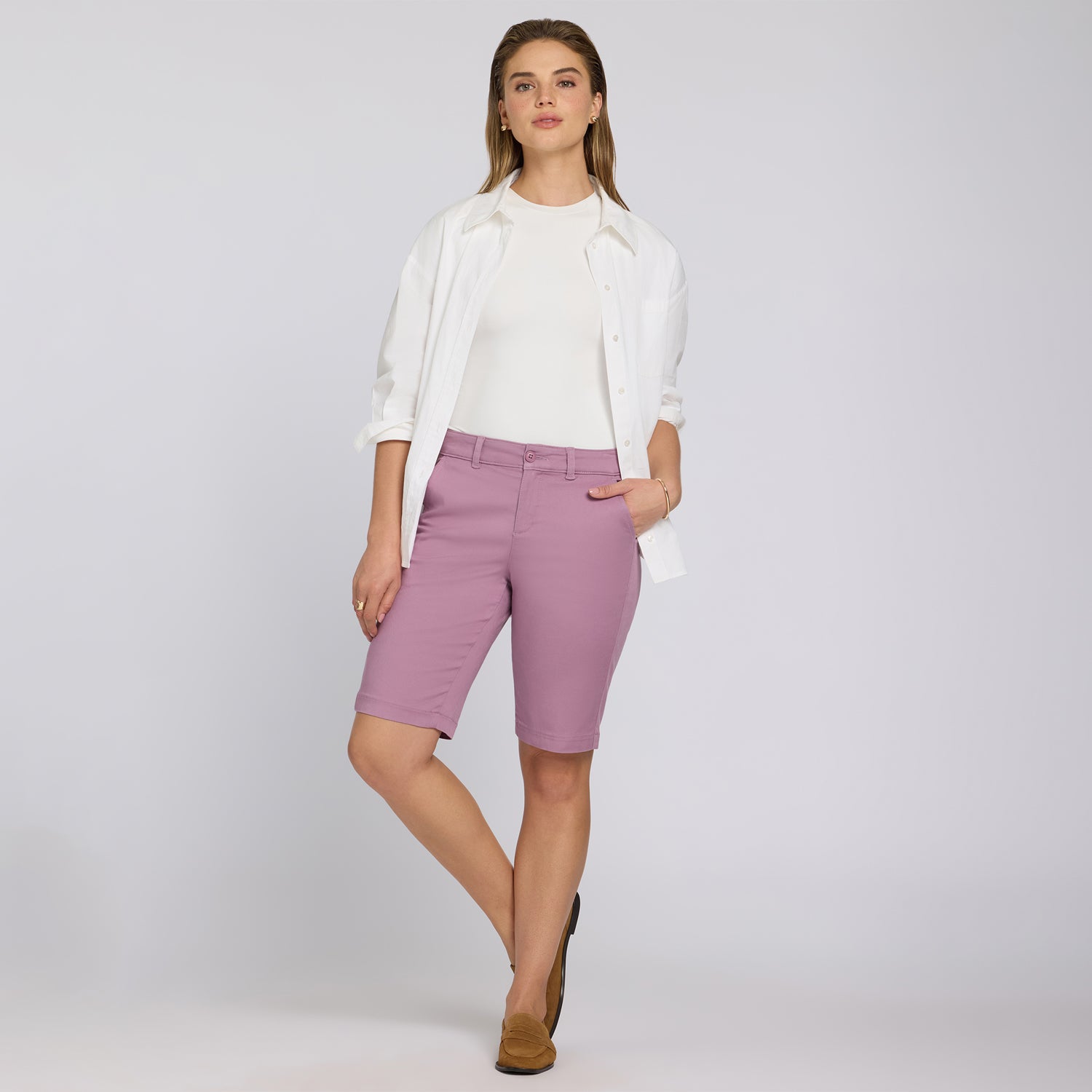 Bermuda Shorts In Stretch Twill - Dusky Daisy Pink | NYDJ