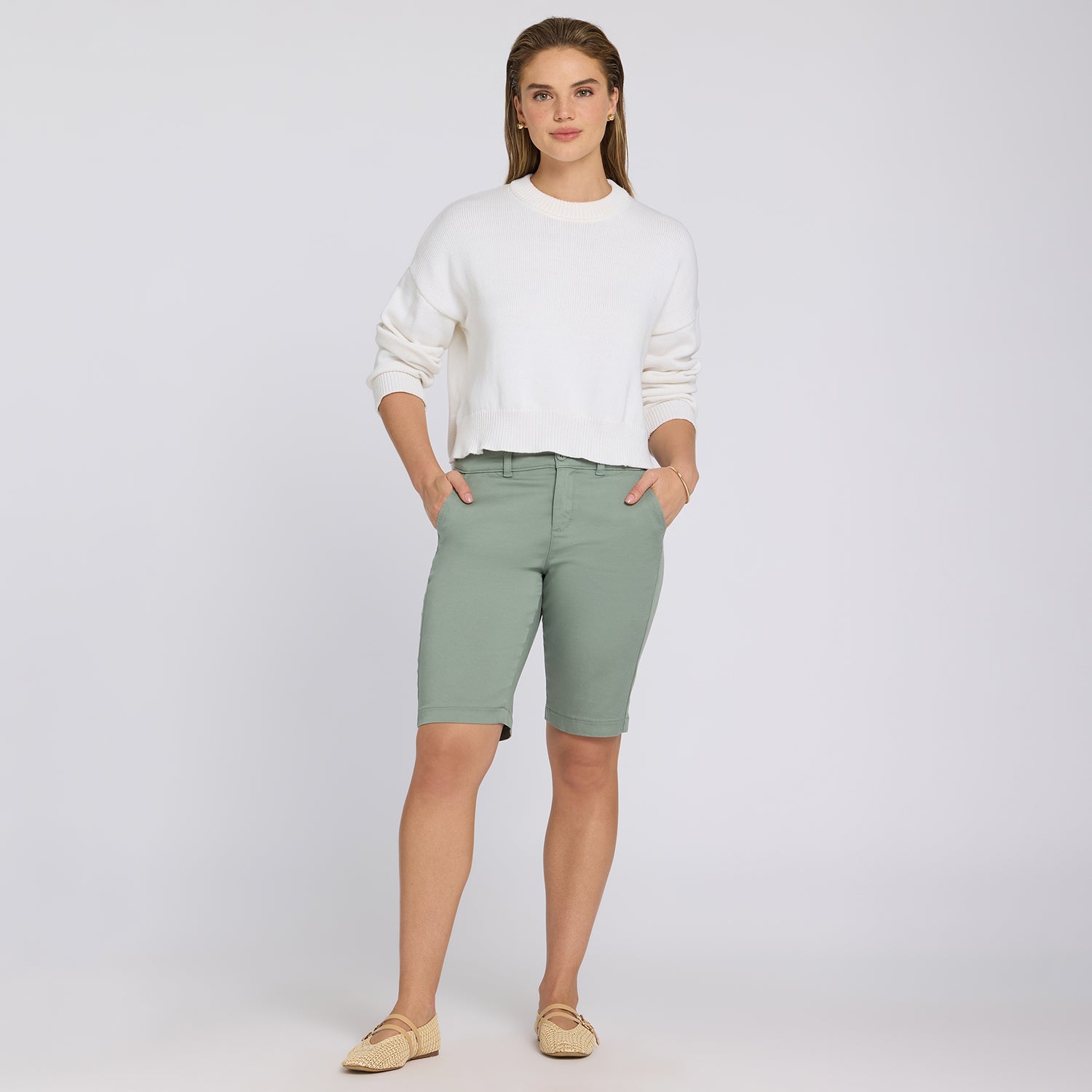 Bermuda Shorts In Stretch Twill - Mistletoe Green | NYDJ