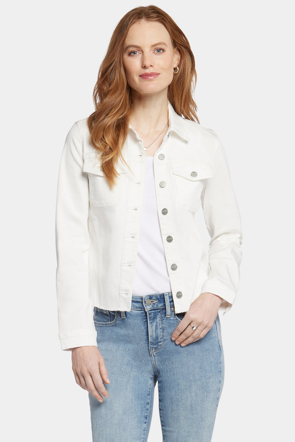 NYDJ Frayed Hem Jacket In Stretch Twill - Optic White