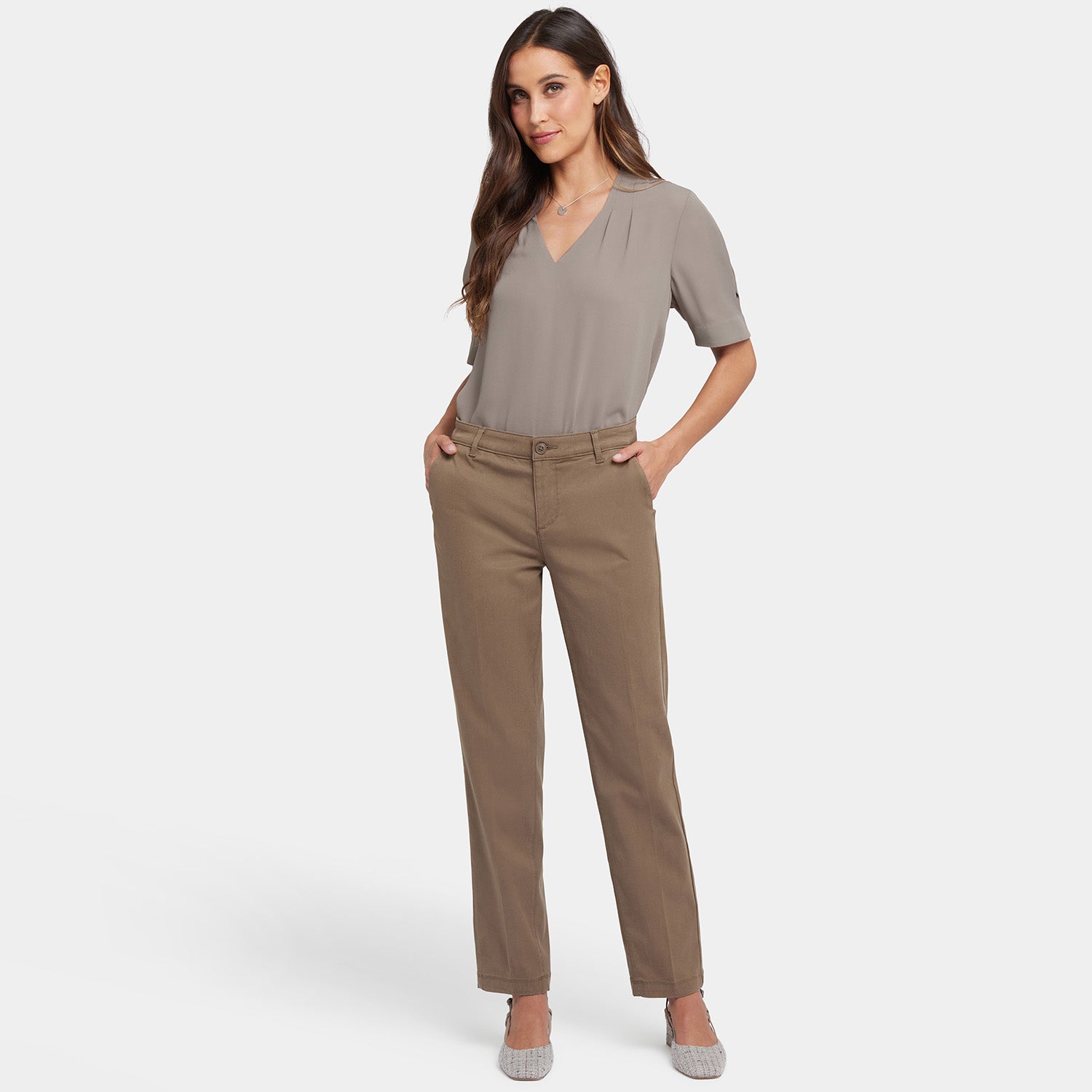 ◆SATUR◆ W Narni Heavy Twill Wide Banding Pants Cedar Khaki Perli Wide-Leg Linen Pants | Masai Copenhagen