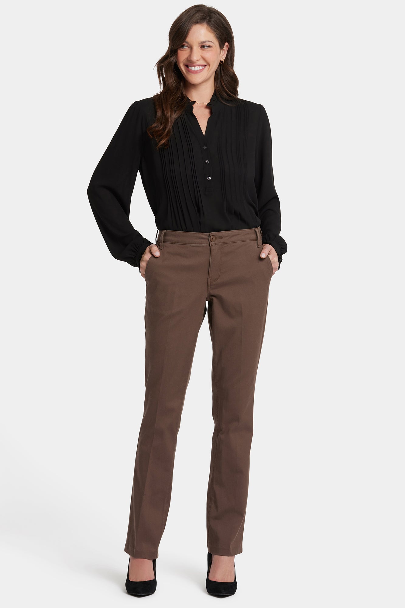 NYDJ Barbara Bootcut Trouser Pants In Stretch Twill - Dark Wood