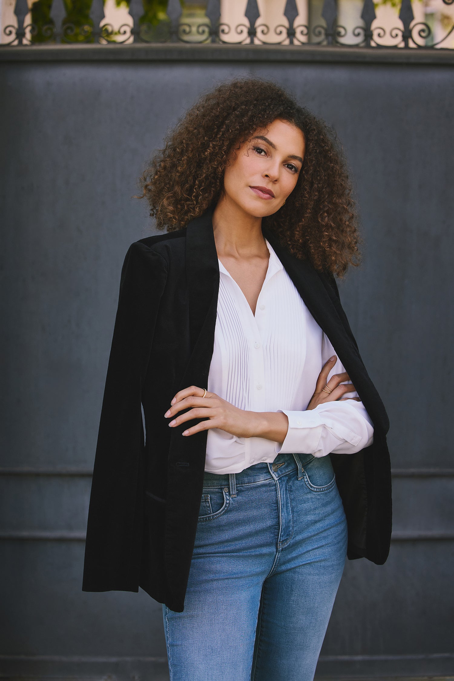NYDJ Tuxedo Jacket In Velveteen - Black