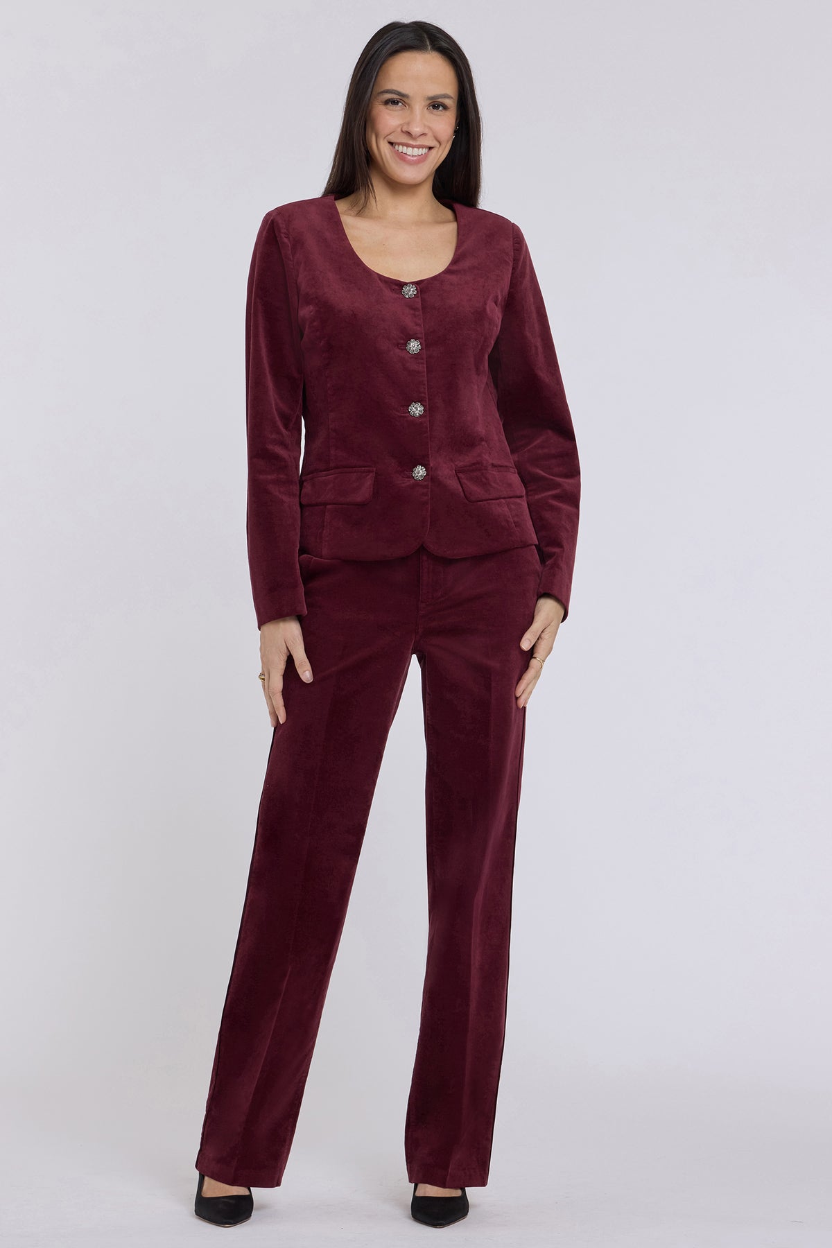 NYDJ Bethany Blazer In Velveteen - True Burgundy