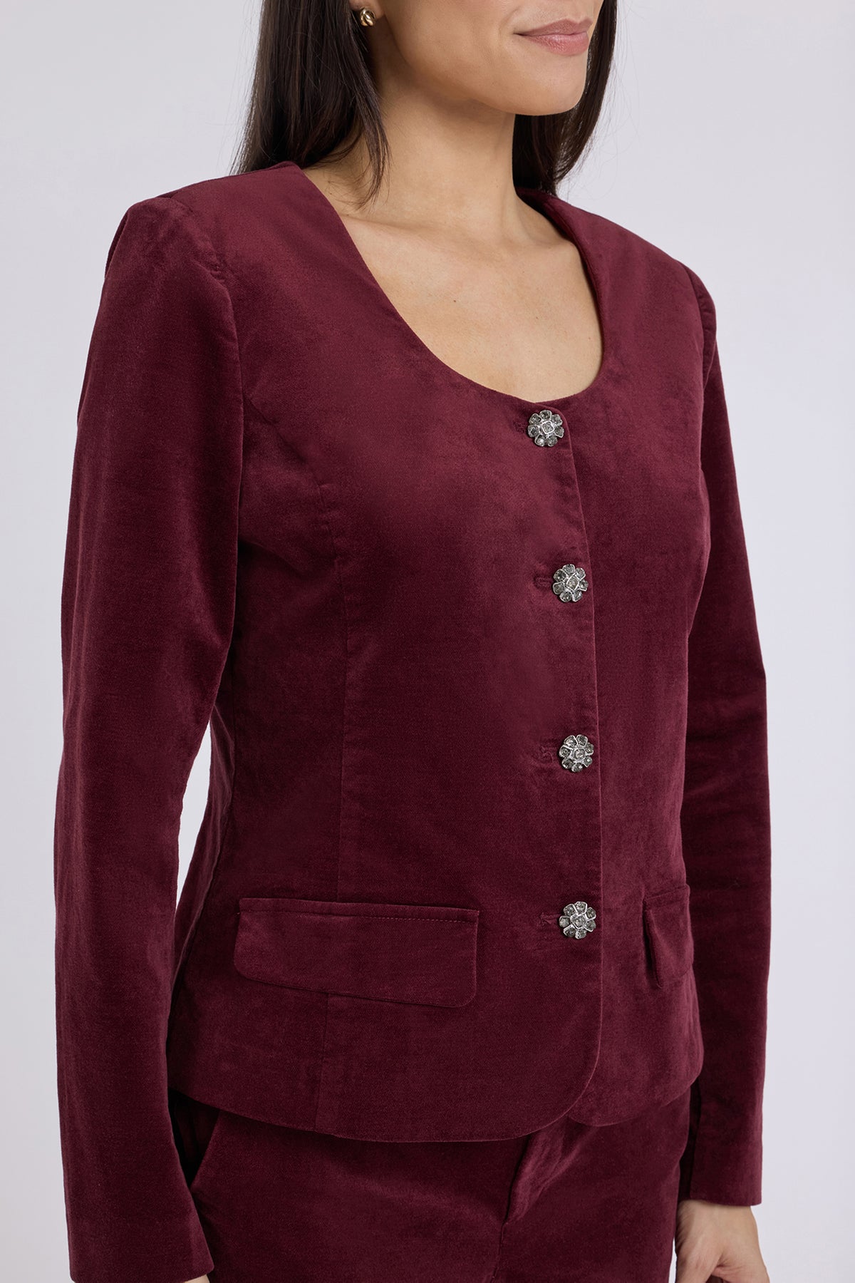 NYDJ Bethany Blazer In Velveteen - True Burgundy