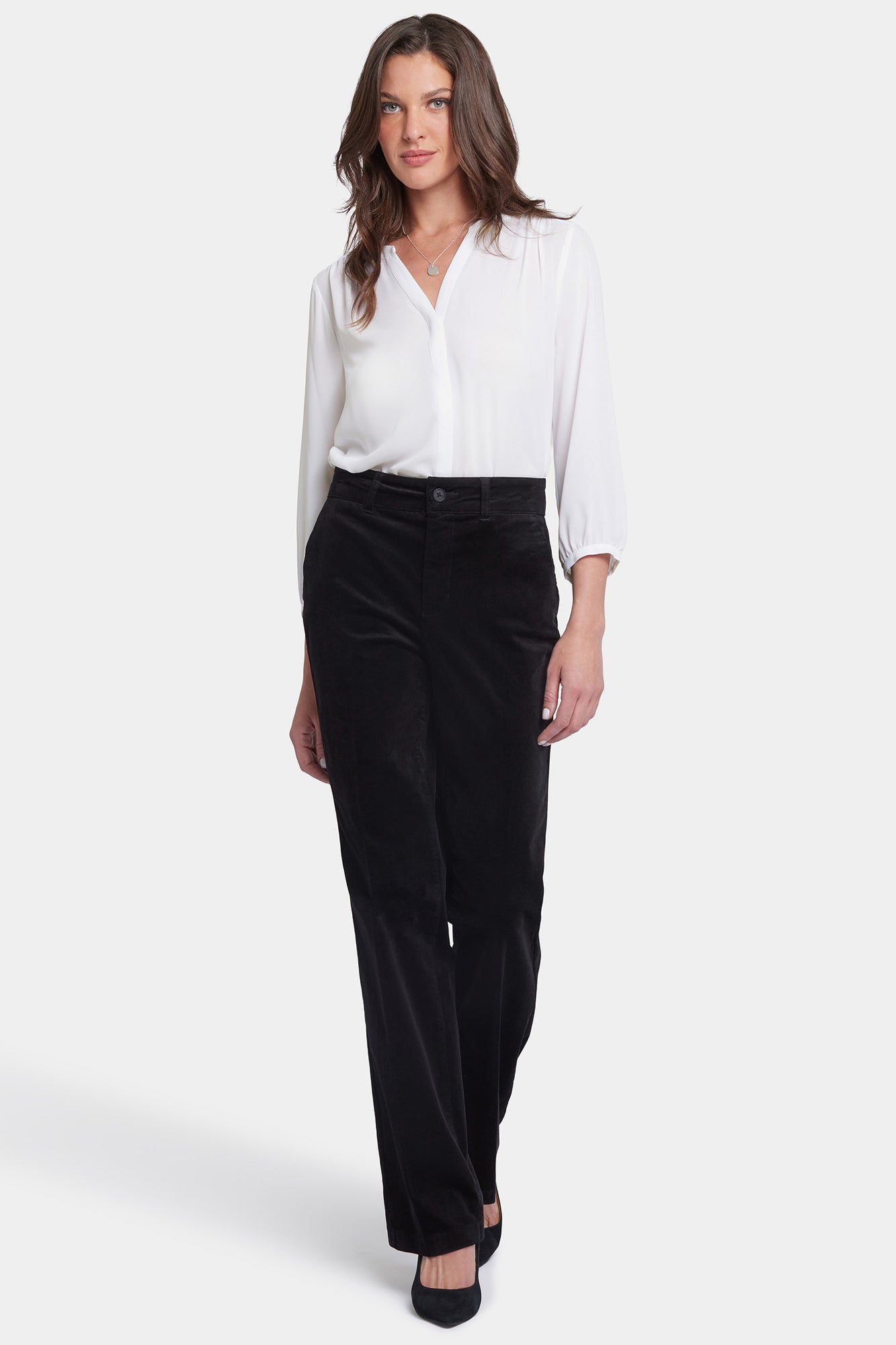 NYDJ Straight Leg Trouser Pants In Velveteen With High Rise - Black