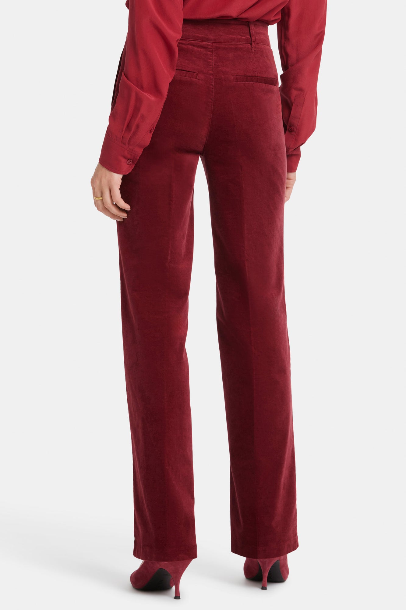 NYDJ Straight Trouser Pants In Velveteen With High Rise - Wild Currant