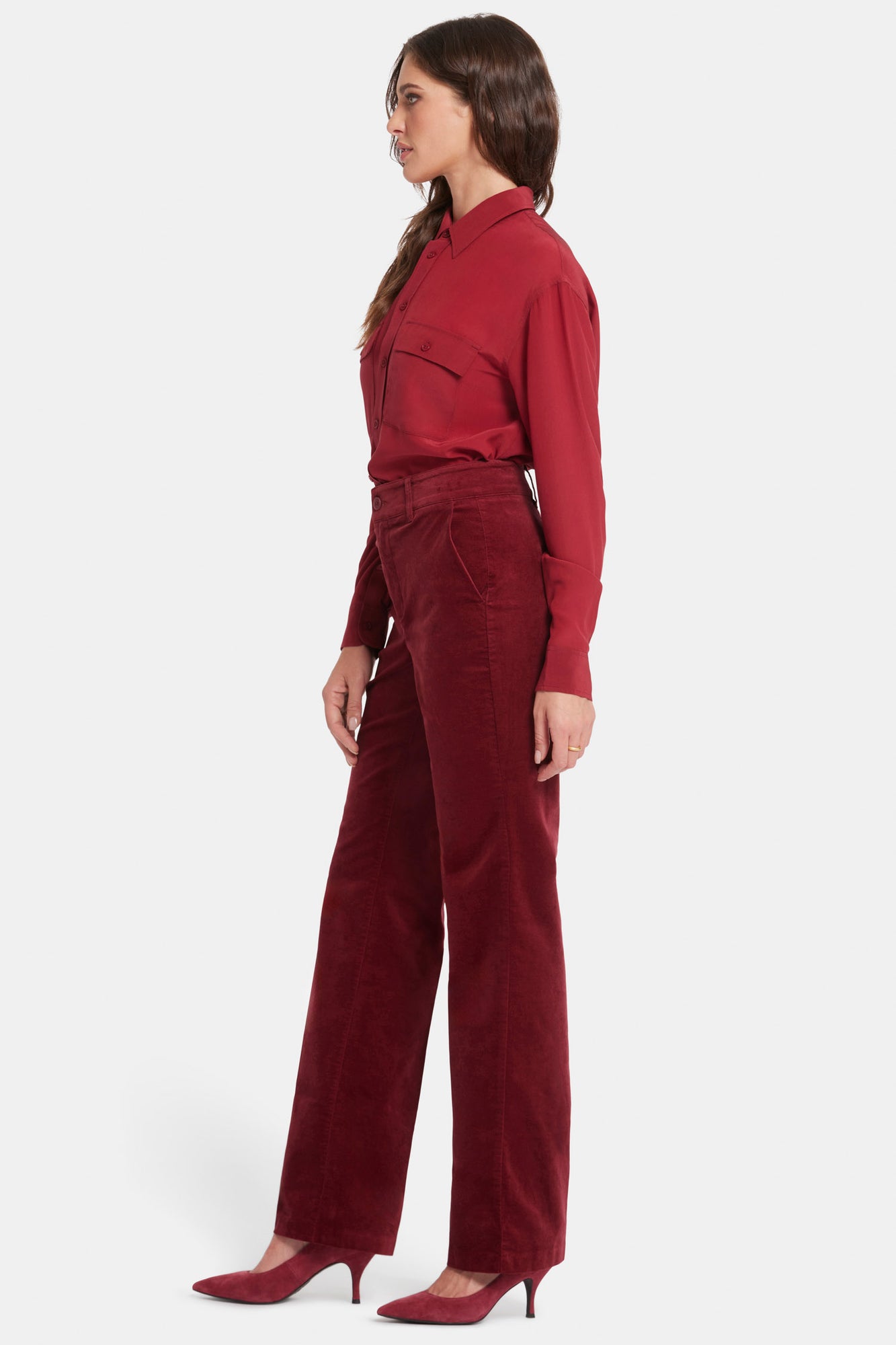 NYDJ Straight Trouser Pants In Velveteen With High Rise - Wild Currant