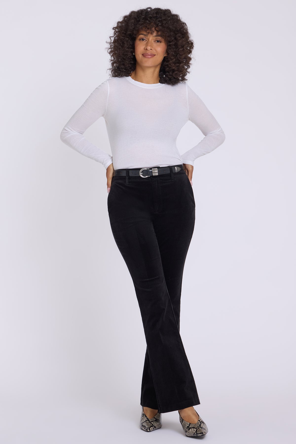 NYDJ Felicity Flared Trouser Pants In Velveteen With High Rise - Black