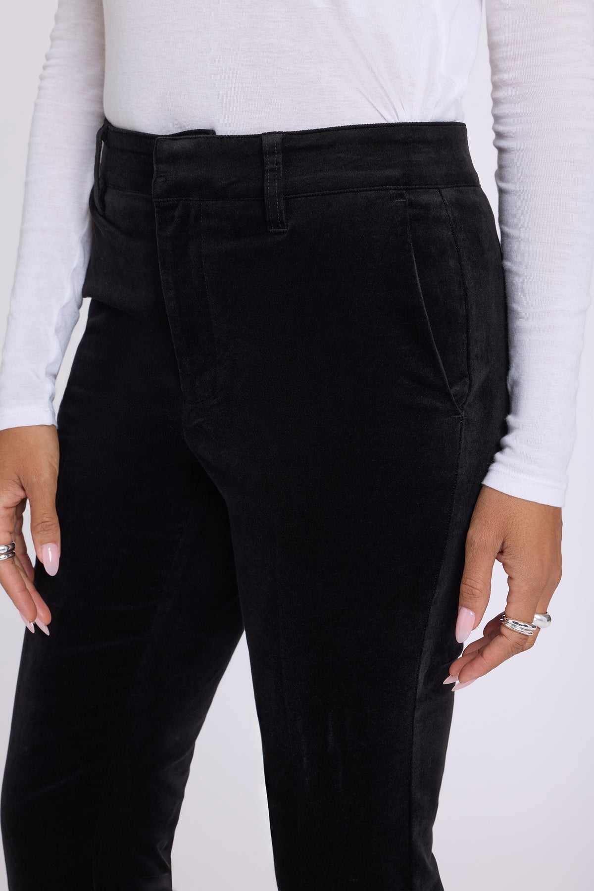 NYDJ Felicity Flared Trouser Pants In Velveteen With High Rise - Black