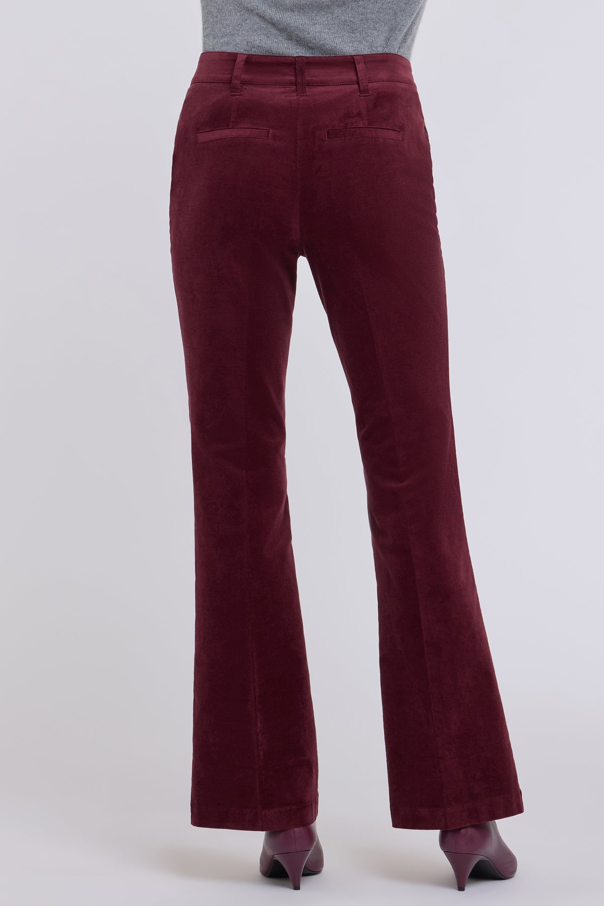 NYDJ Felicity Flared Trouser Pants In Velveteen With High Rise - True Burgundy