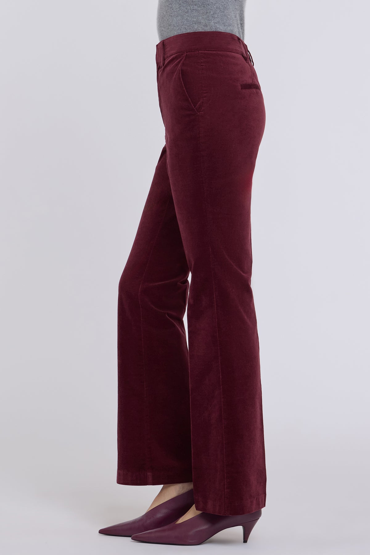 NYDJ Felicity Flared Trouser Pants In Velveteen With High Rise - True Burgundy