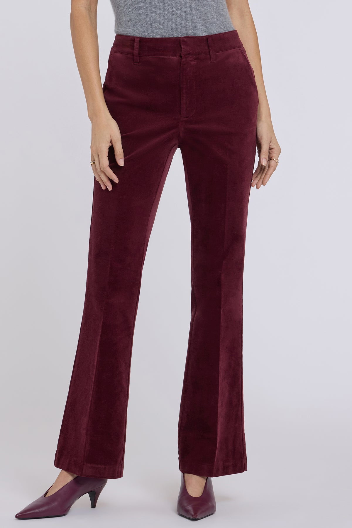 NYDJ Felicity Flared Trouser Pants In Velveteen With High Rise - True Burgundy