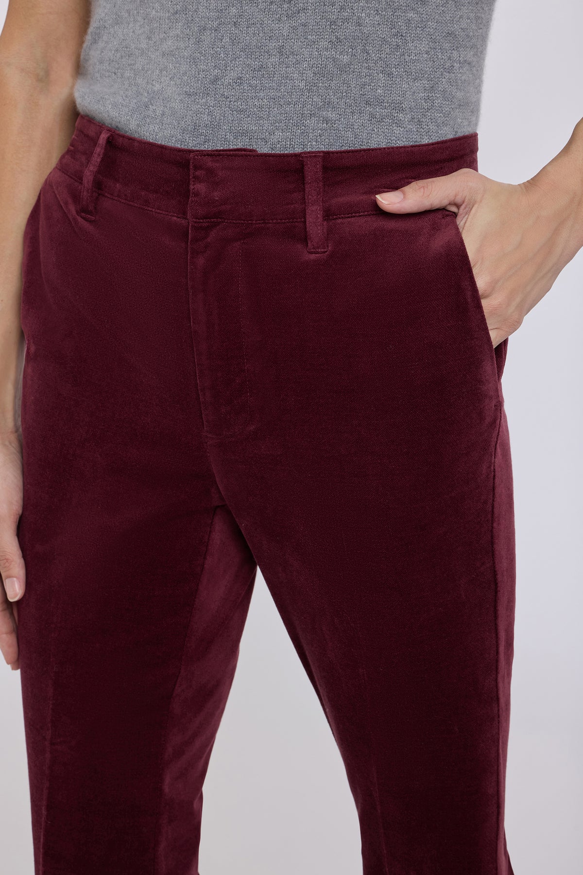 NYDJ Felicity Flared Trouser Pants In Velveteen With High Rise - True Burgundy