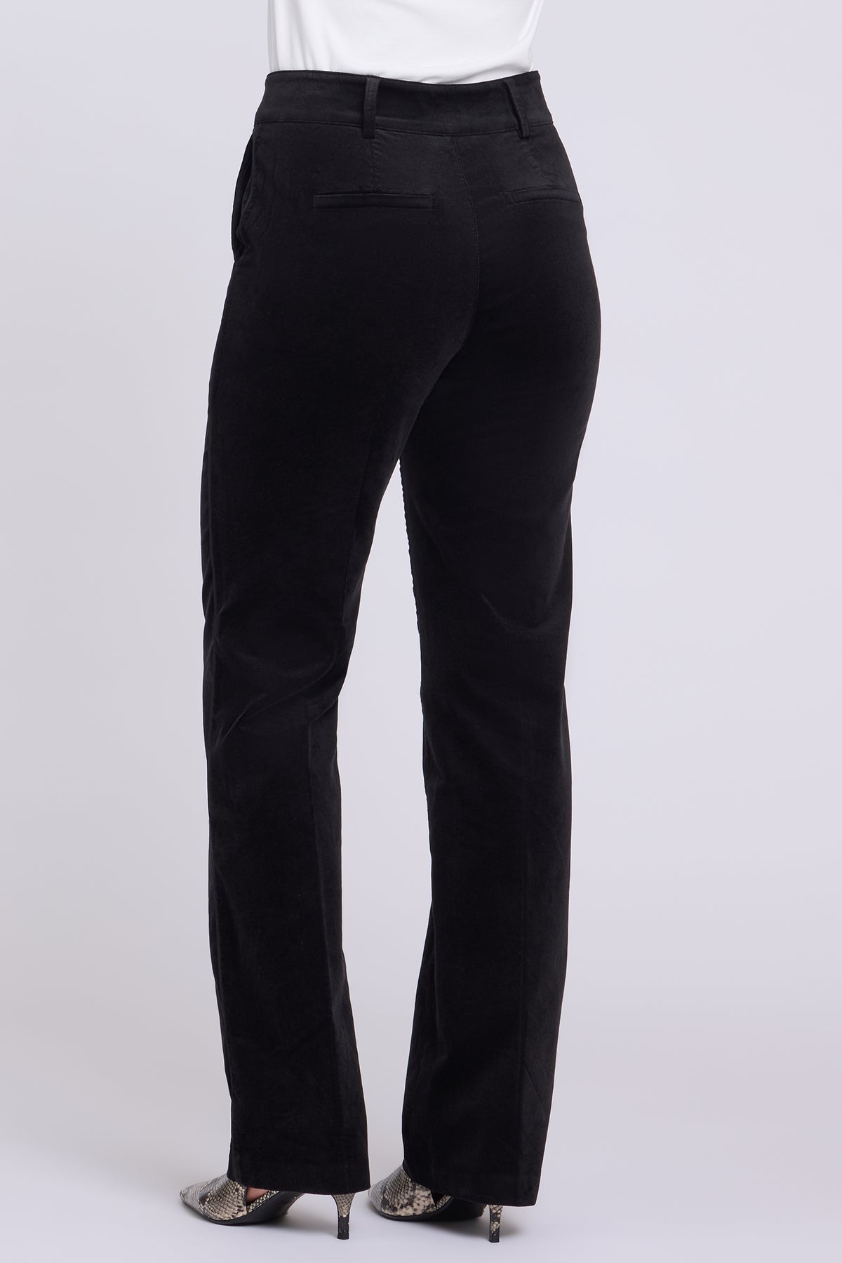 NYDJ Straight Trouser Pants In Velveteen With High Rise And Satin Piping - Black