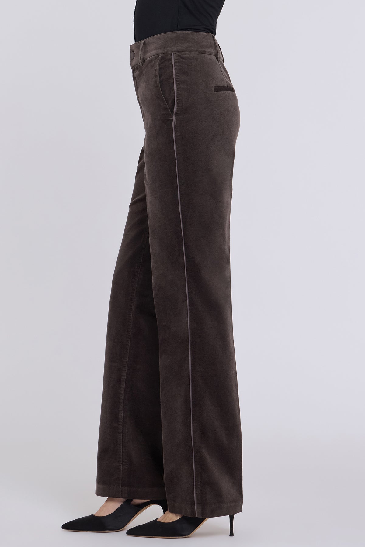 NYDJ Straight Trouser Pants In Velveteen With High Rise And Satin Piping - Falcon