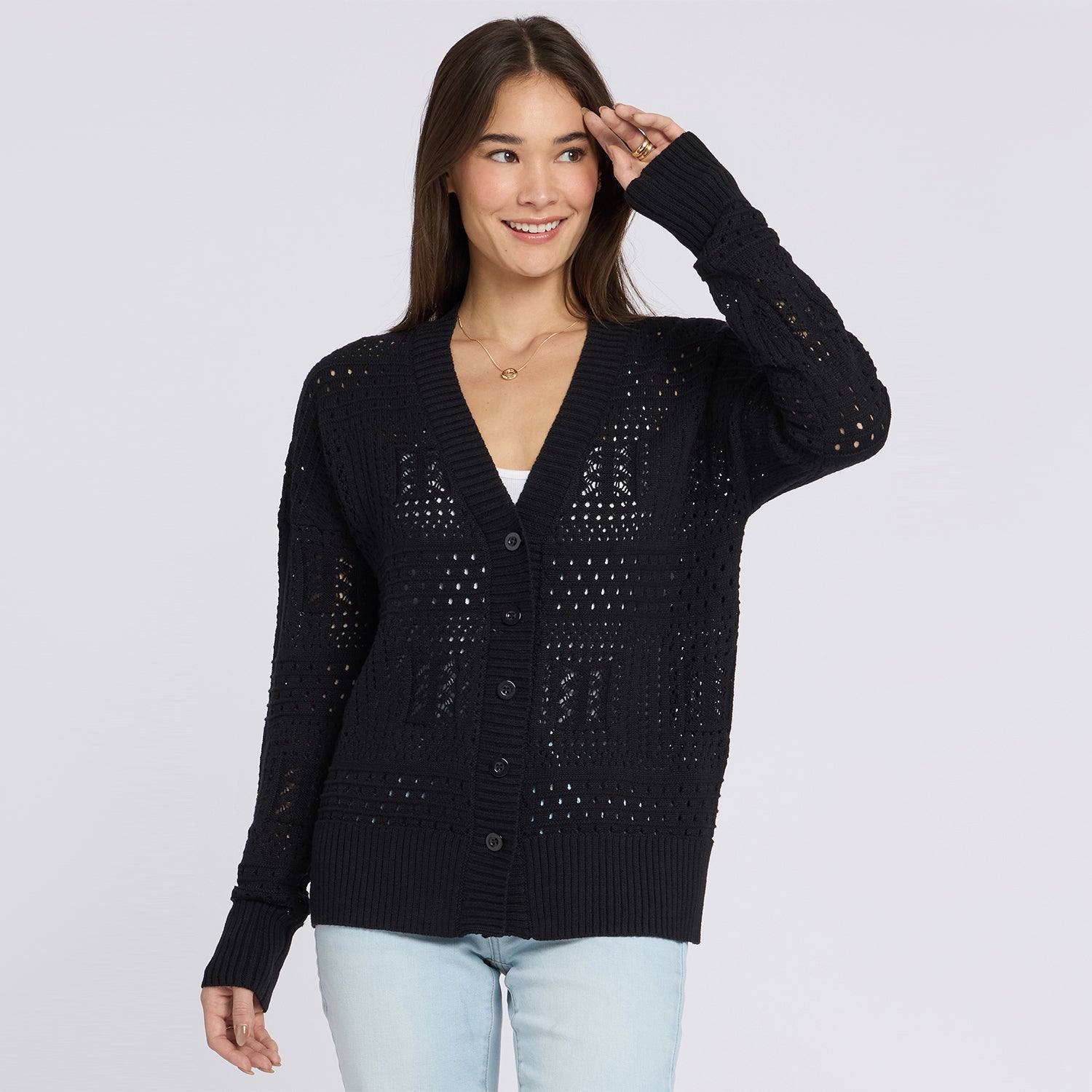 Pointelle Cardigan - Black Black | NYDJ