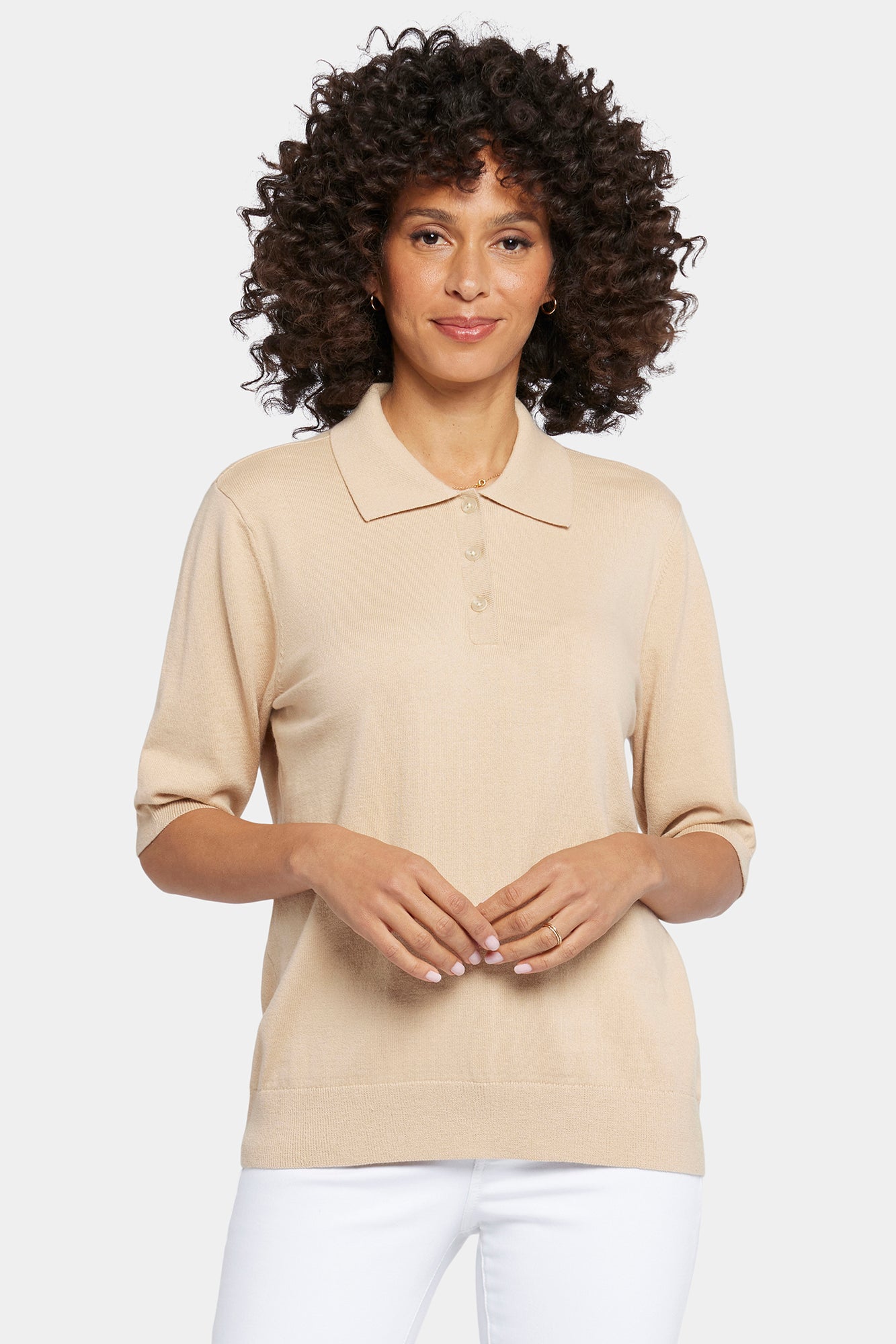 NYDJ Elbow Sleeve Polo Sweater With Cashmere - Cashmere