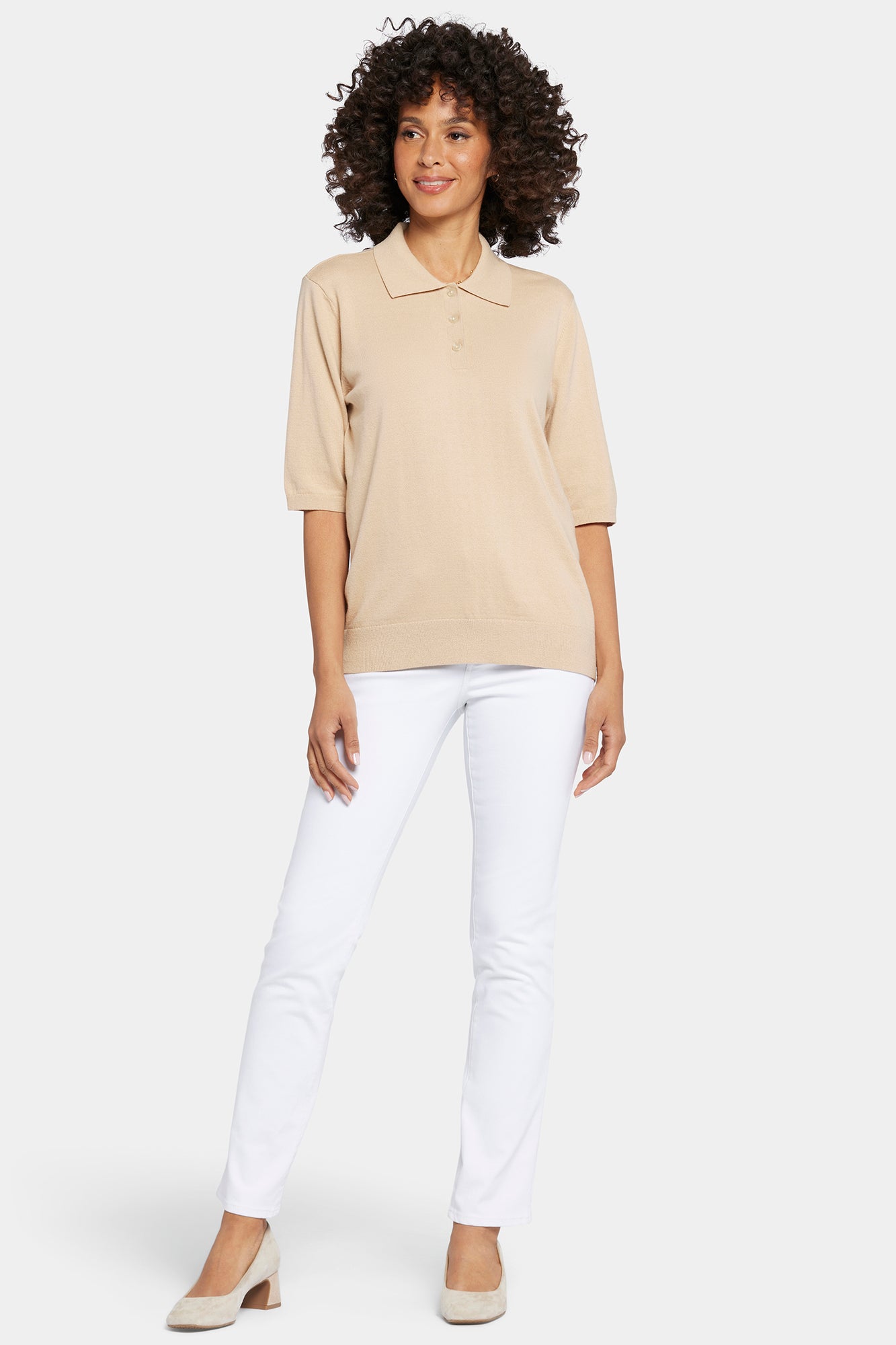 NYDJ Elbow Sleeve Polo Sweater With Cashmere - Cashmere