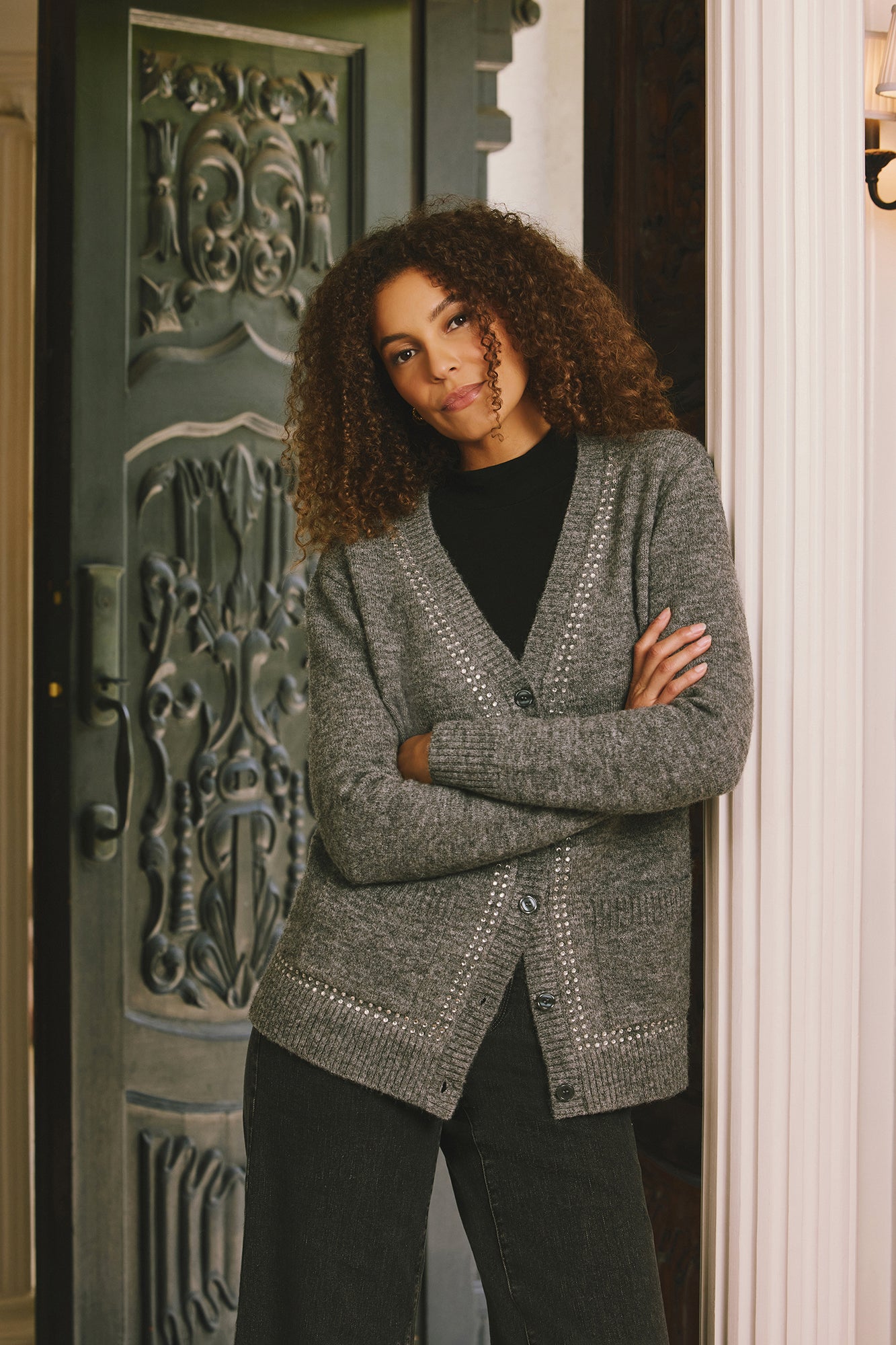 NYDJ Crystal Cardigan  - Charcoal Heather