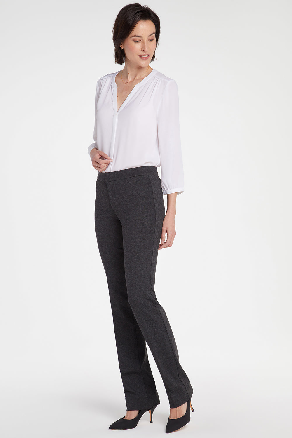 NYDJ Slim Trouser Pants In Petite In Ponte Knit - Charcoal Heathered