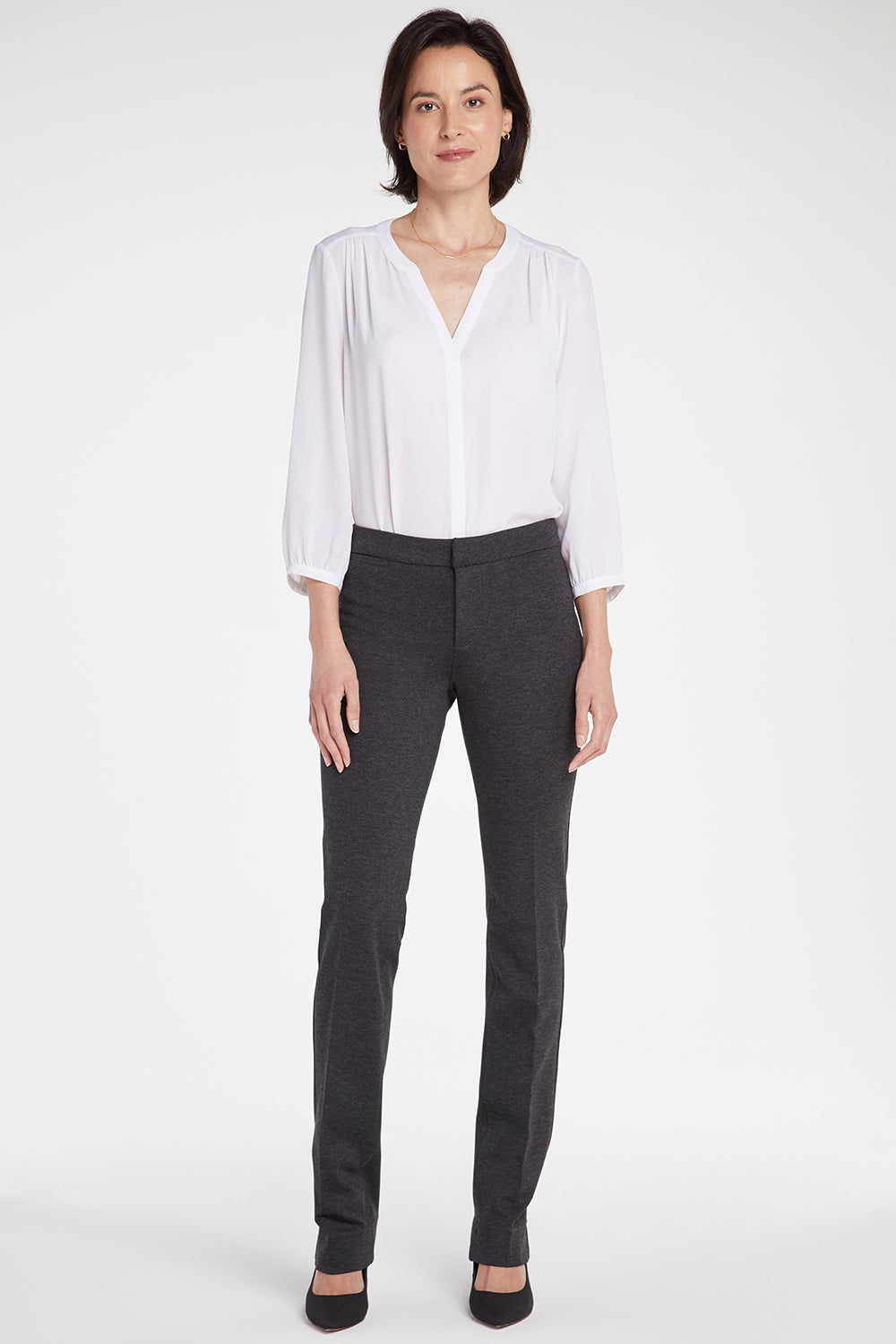 NYDJ Slim Trouser Pants In Petite In Ponte Knit - Charcoal Heathered