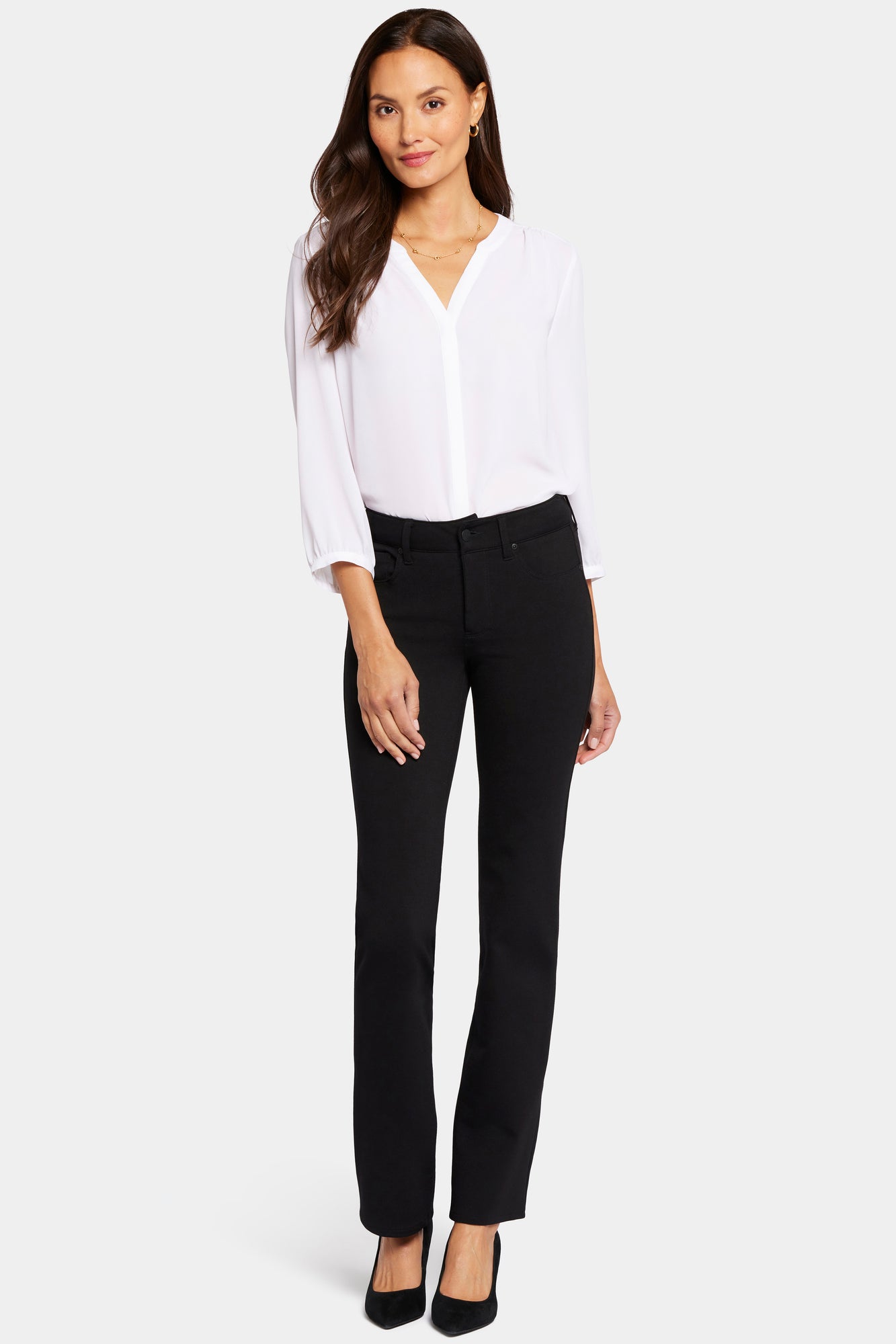 NYDJ Marilyn Straight Pants In Petite In Ponte Knit - Black